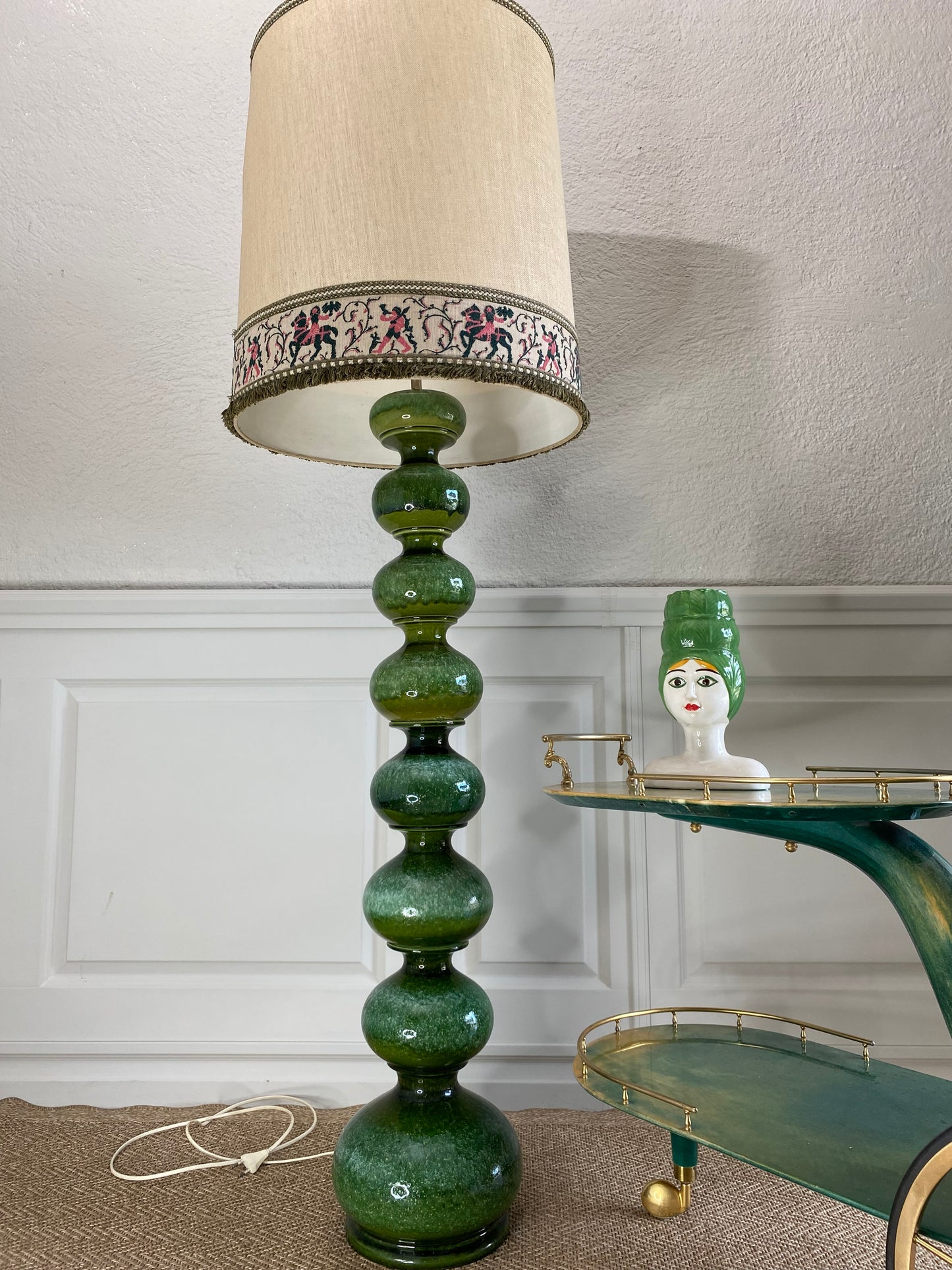 Large Green Ceramic Floor Lamp, Kaiser Leuchten, Germany 1960s (Model 08751)