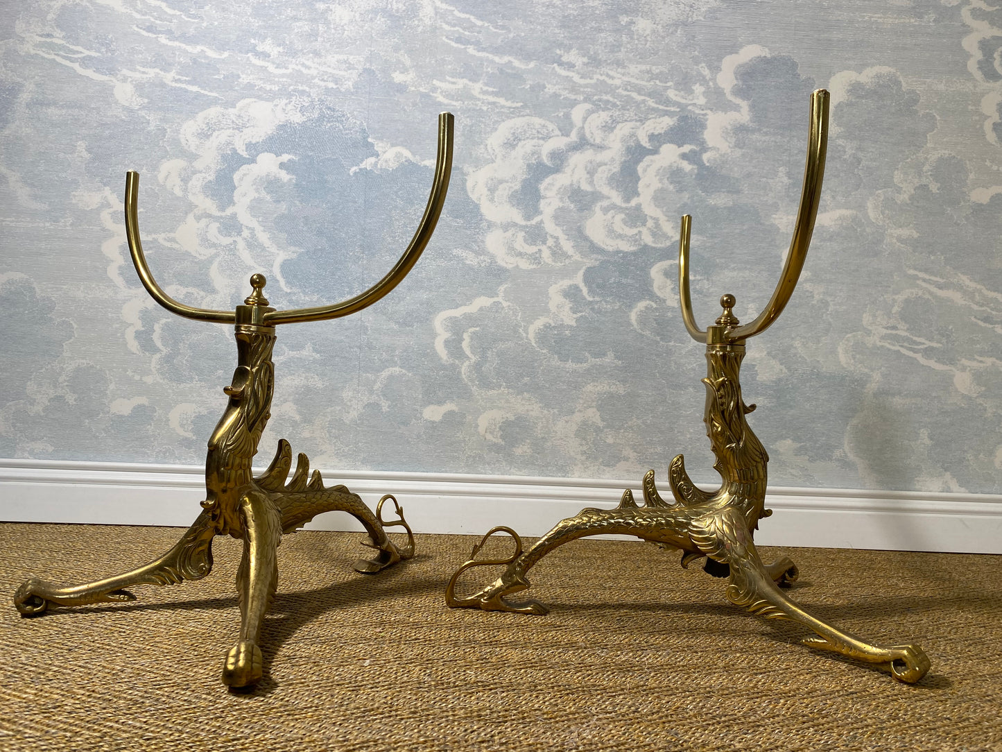 Pair of Dragon-Shaped Bases in Brass for Coffee Table, Mid-Century Modern