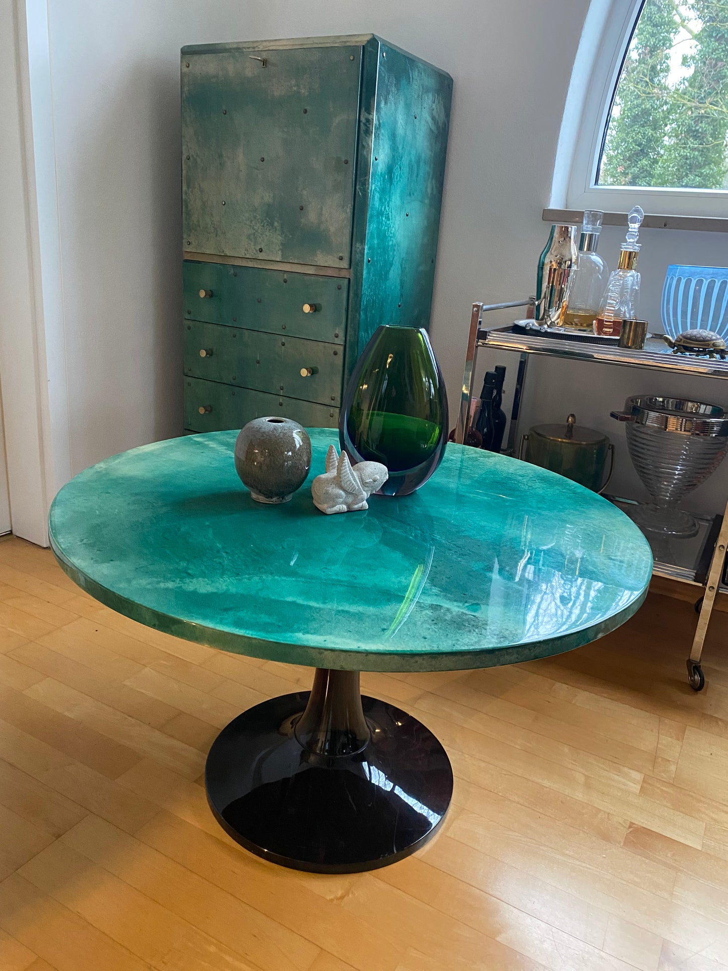 Rare Find! Green Aldo Tura Lounge Table on Tulip Base, Italy, 1950s