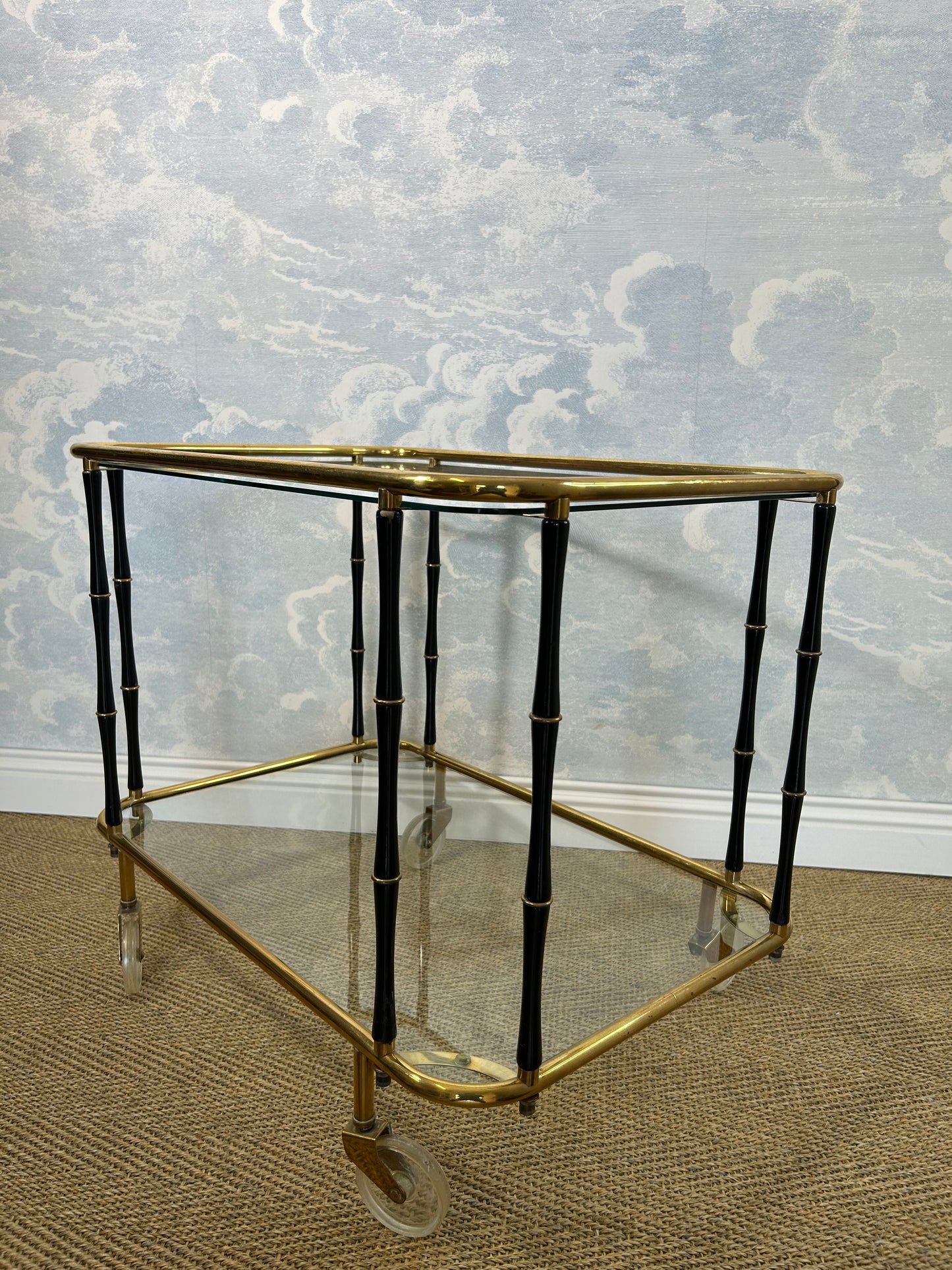 Black Faux Bamboo Cocktail Trolley, Attr. Maison Jansen, France 1960s
