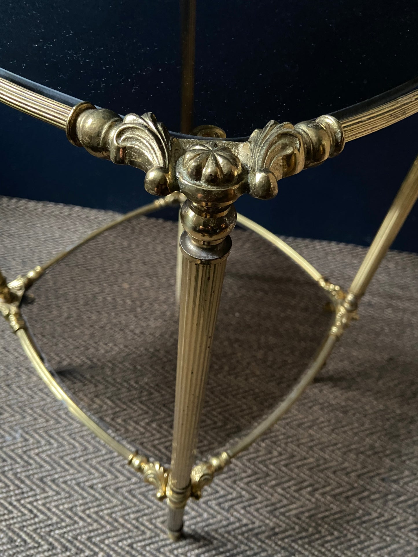 Petit Brass Side Table with Smoked Glass Shelves , Hollywood Regency