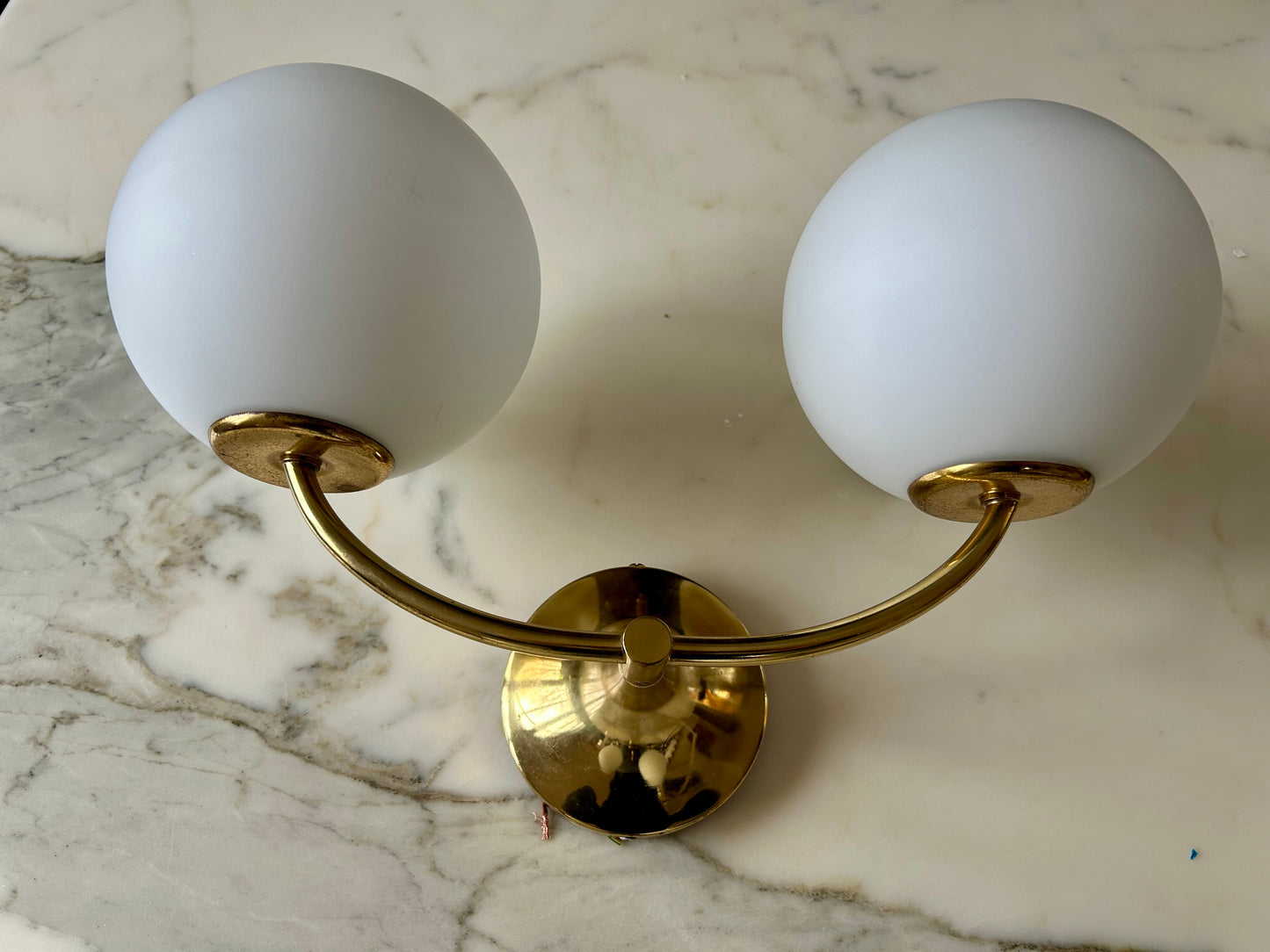 Pair of Wall Lights by Temde, Glass Globes on Brass Frame, Model 1804, Switzerland 1960's