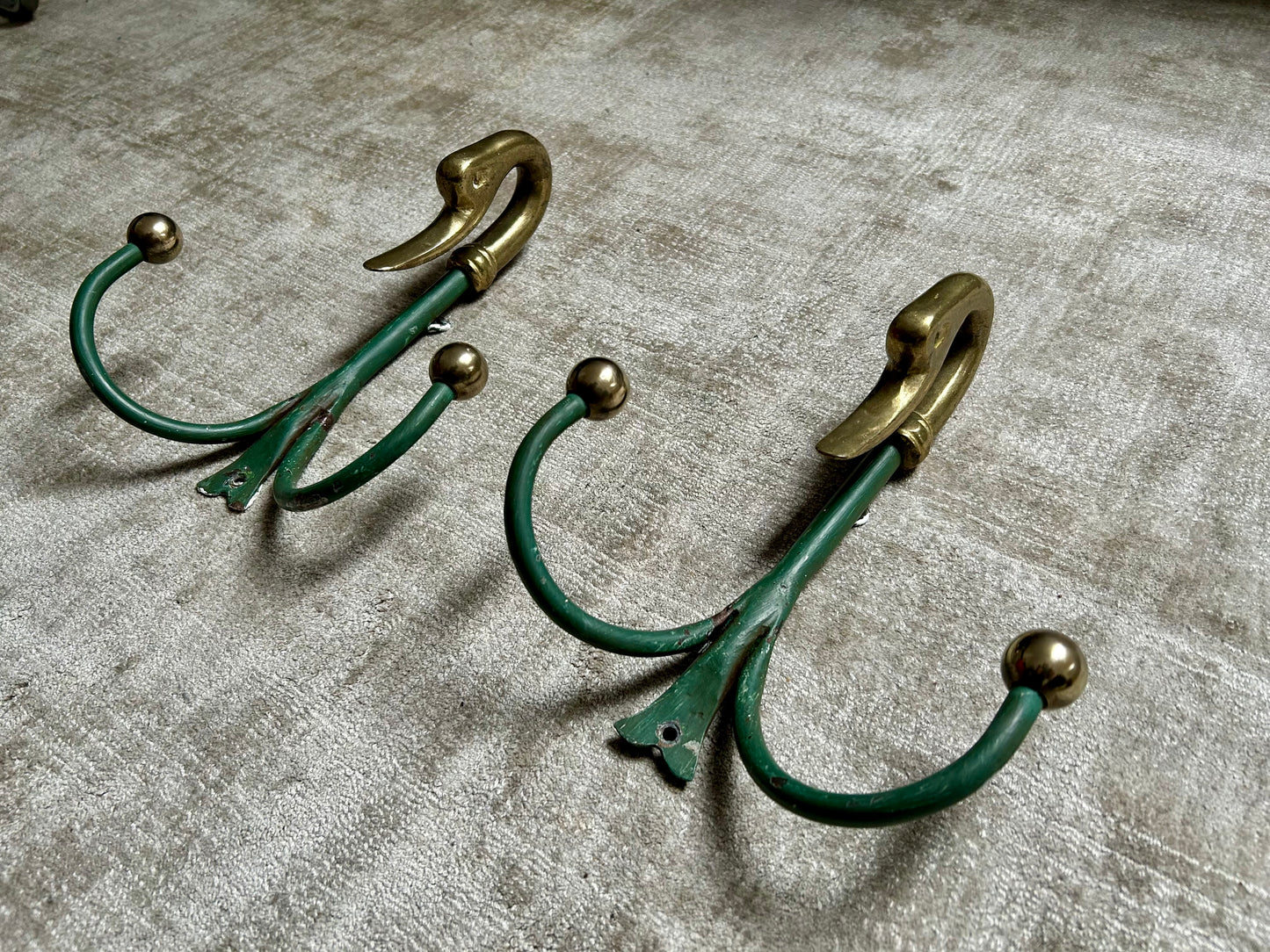 Rare Set of Swan Neck Coat Hooks with Mirror Frame Attr. Maison Jansen, France, 1950s