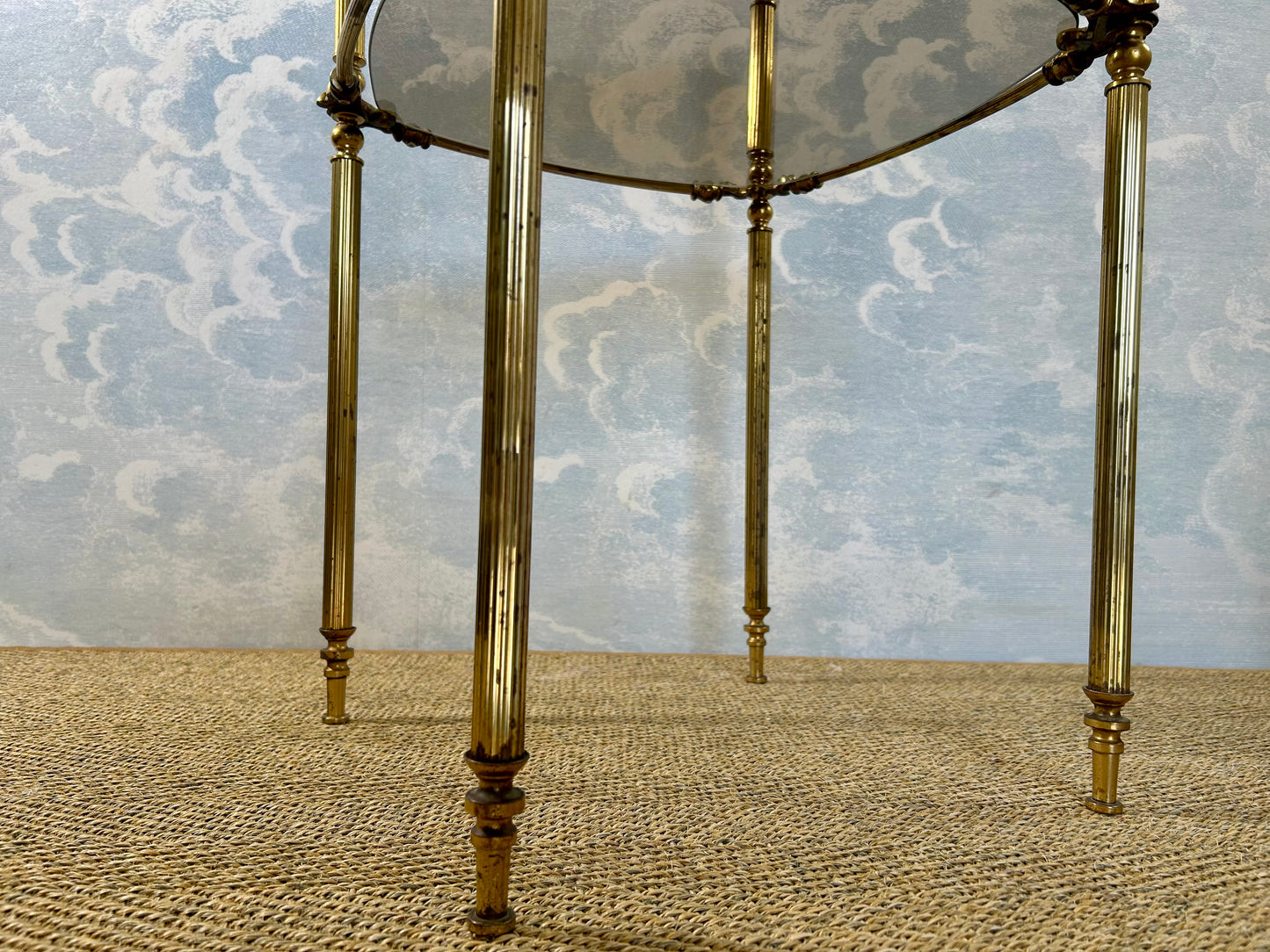 Two-Tiered Side Table with Smoked Glass Top, Hollywood Regency