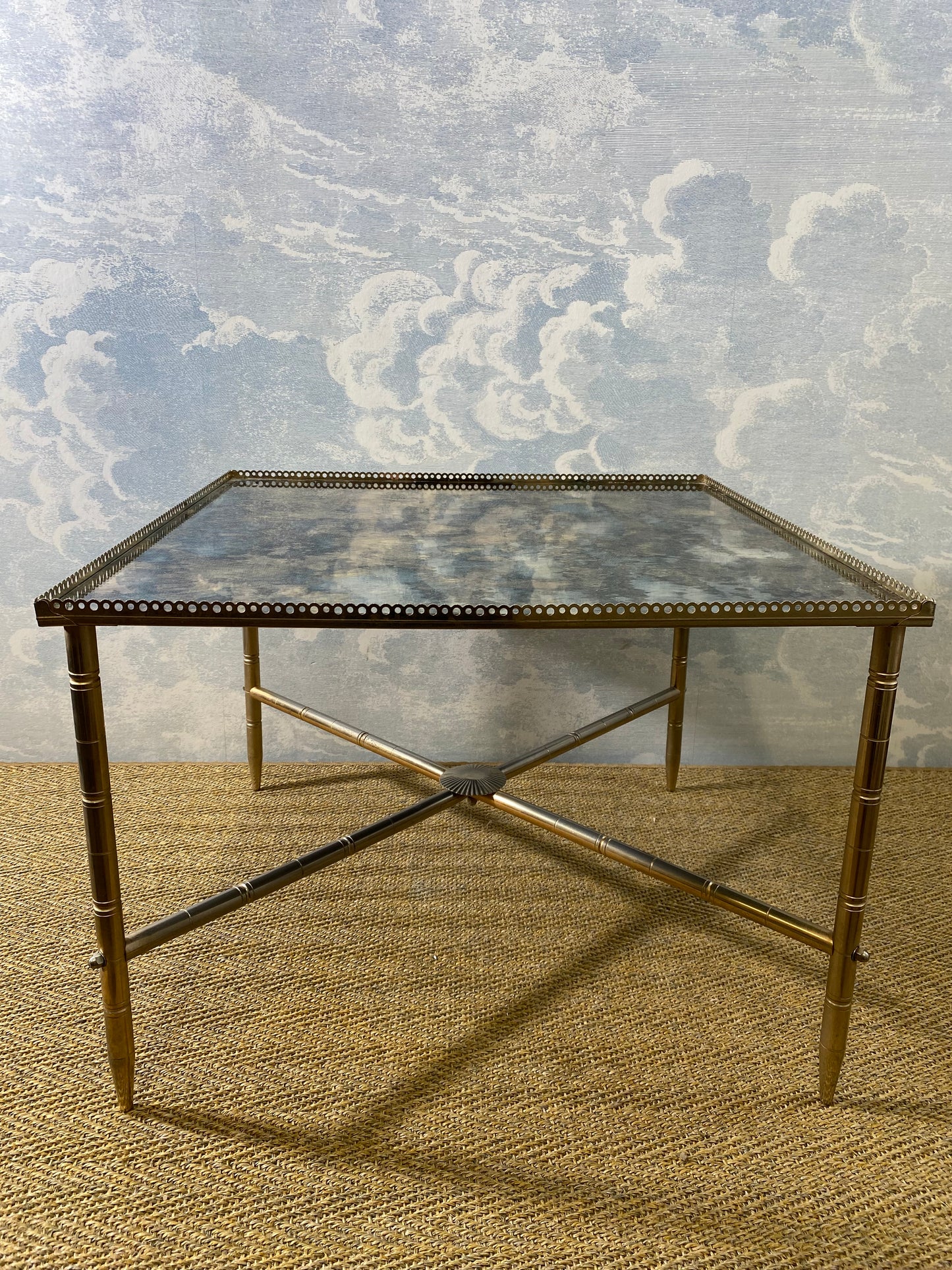 Side Table With Mirrored Oxidized Metal Top on a Brass Frame, France, 1960s