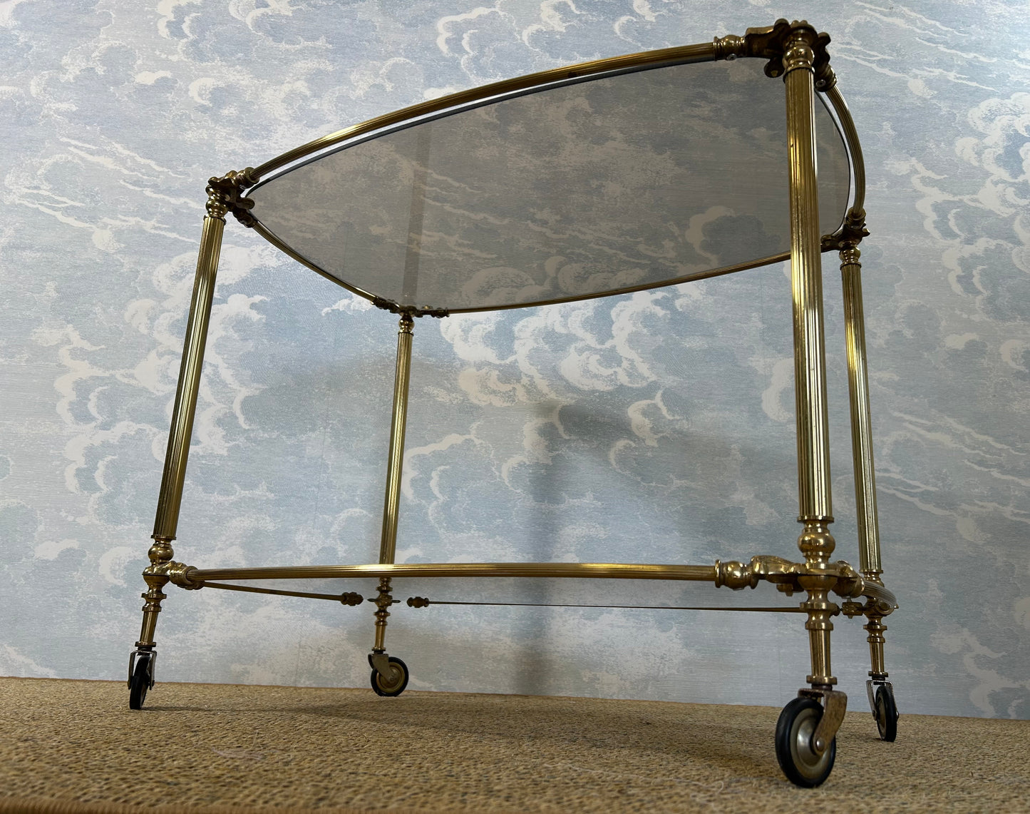 Elegant Serving Cart with Smoked Glass Shelves, Hollywood Regency