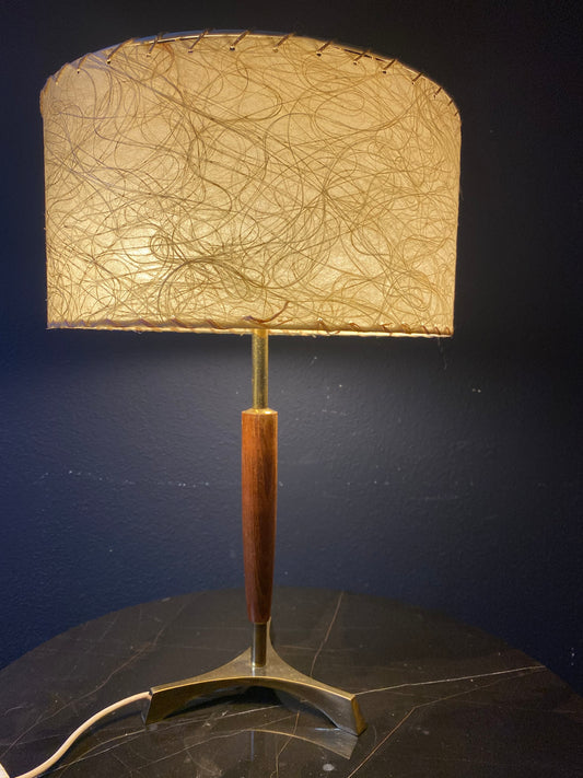 Elegant Table Lamp with a Slim Teak Body on a Brass Tripod Base, Germany, 1960s