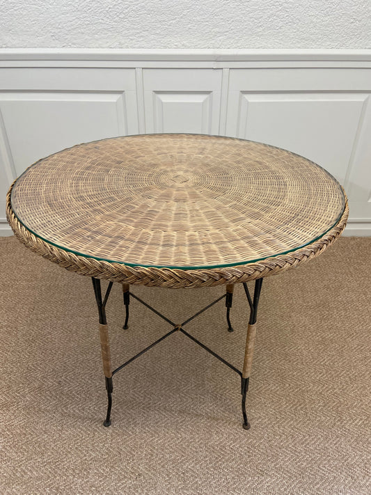 Art Deco Wicker Table with Glass Top, Germany, ca. 1920