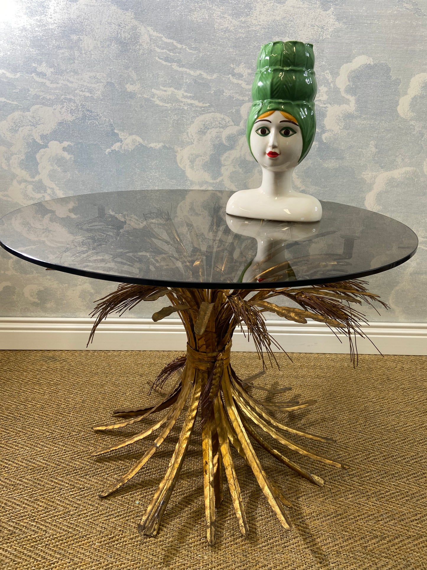 Hollywood Regency Gilt Wheat Sheaf Side Table In The Style Of Robert Goossens