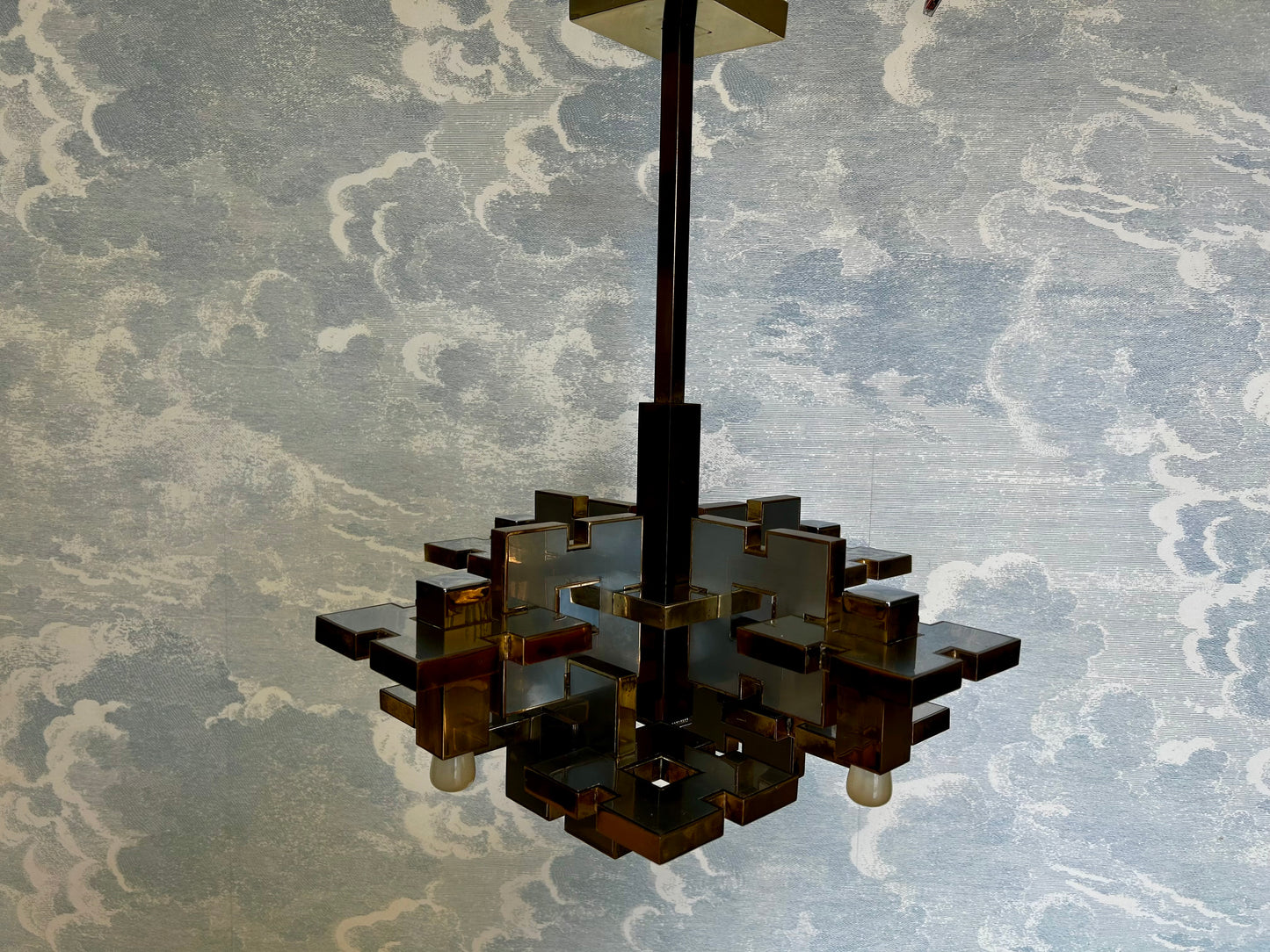 Geometric Chandelier by Gaetano Sciolari, Italy, 1970's, Hollywood Regency