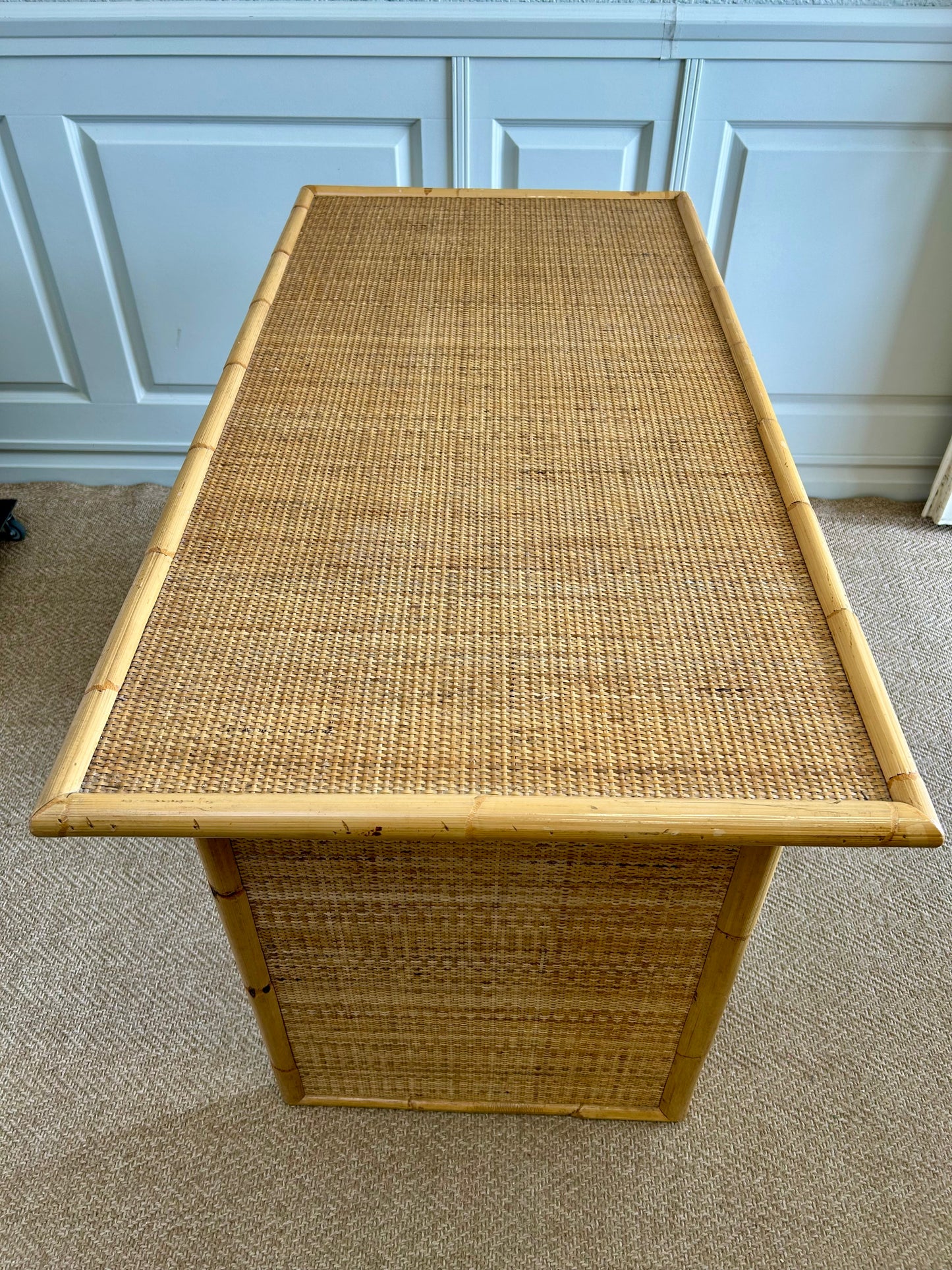 Bamboo & Rattan Wicker Desk with 5 Drawers by Dal Vera, Italy, 1970's