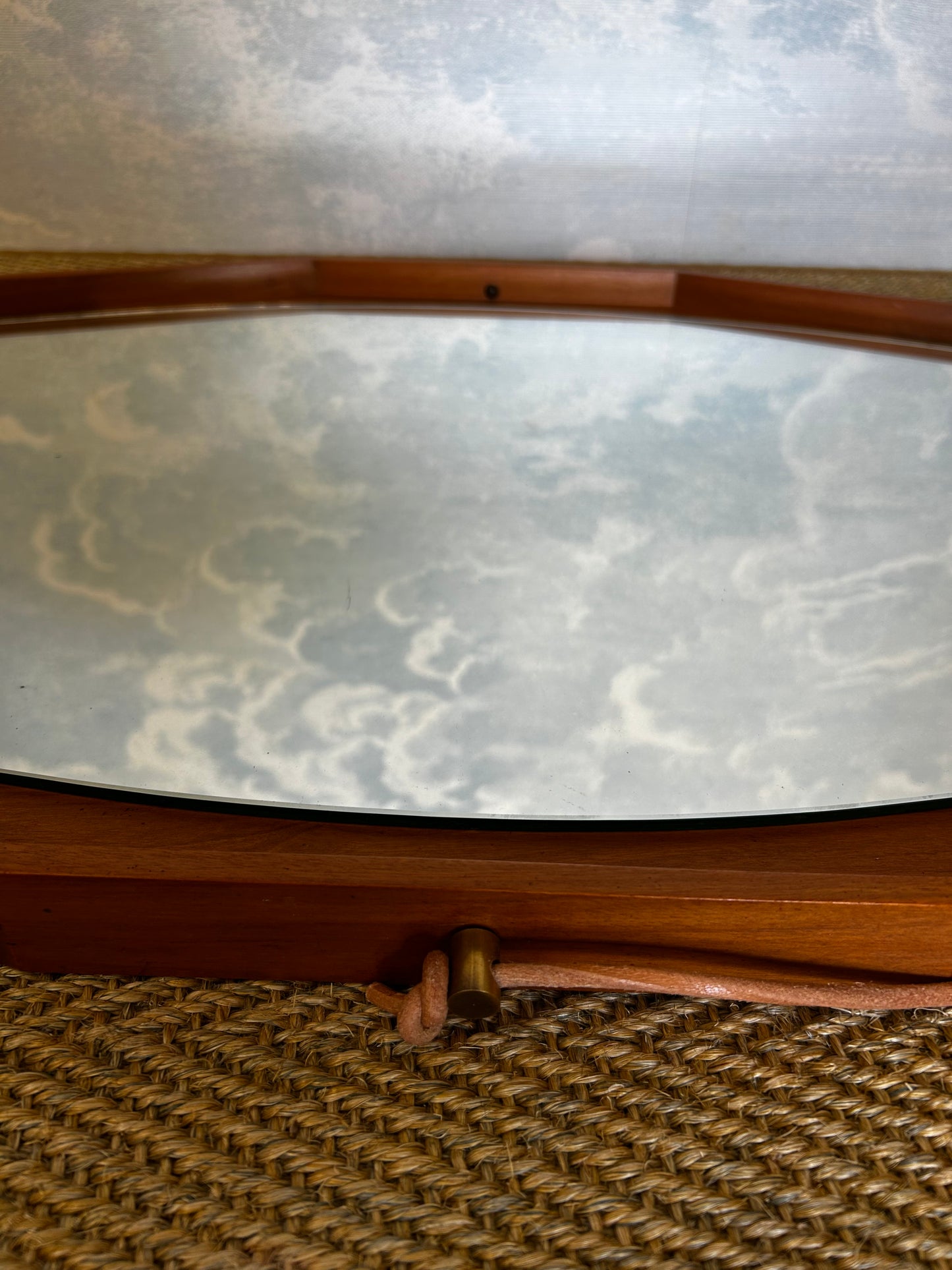 Wall Mirror with Brass Detail and Leather Mounting, Vetreria Andreini, Ravenna, Italy, 1950's