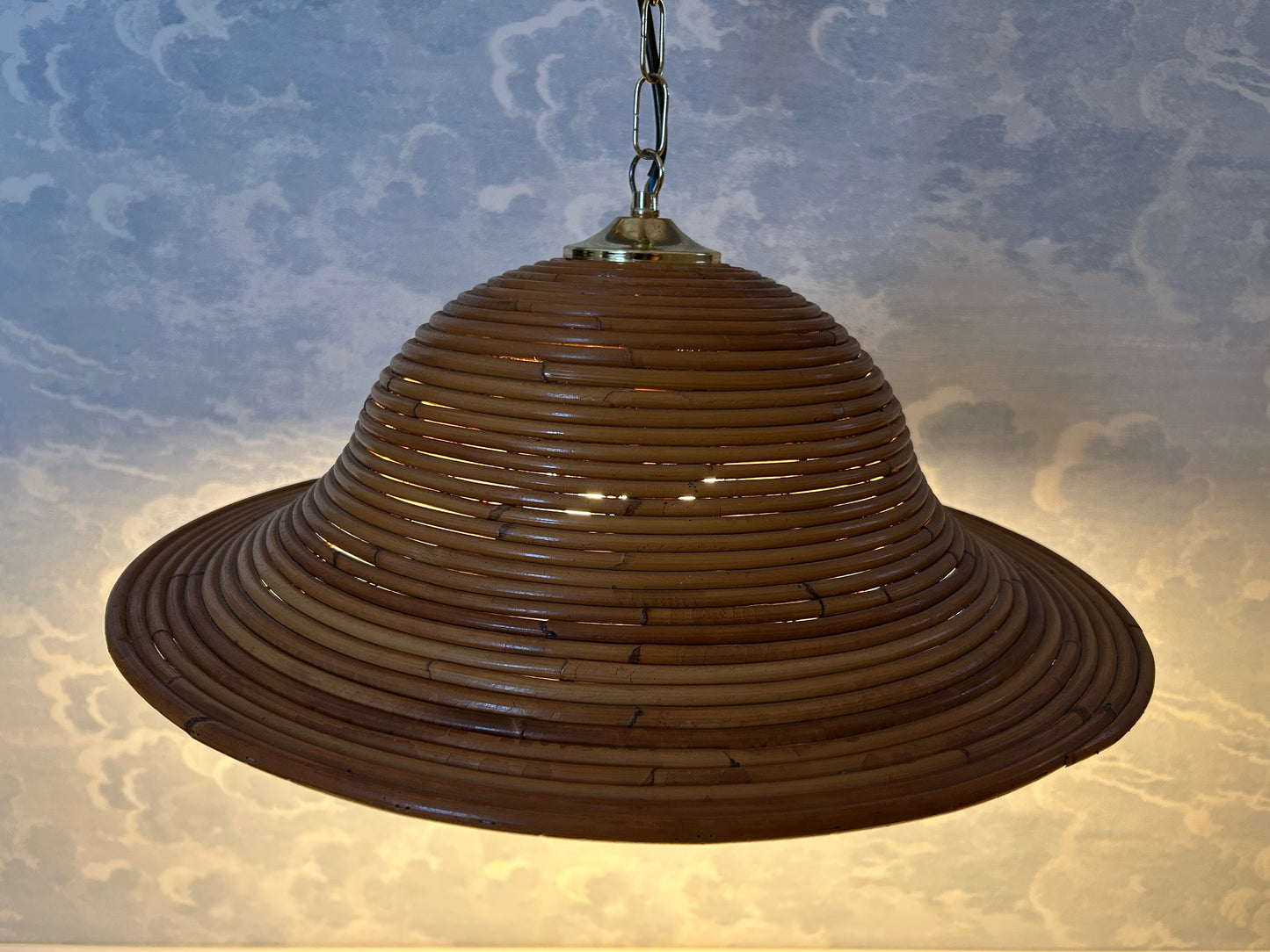 Bell-Shaped Pencil Reed Pendant Light, In The Style of Vivai Del Sud, Italy, 1960s