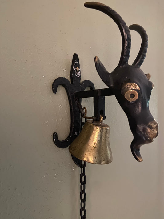 Wall Mounted Goats-Head Brass Bell in the Style of Walter Bosse, Austria, 1950's