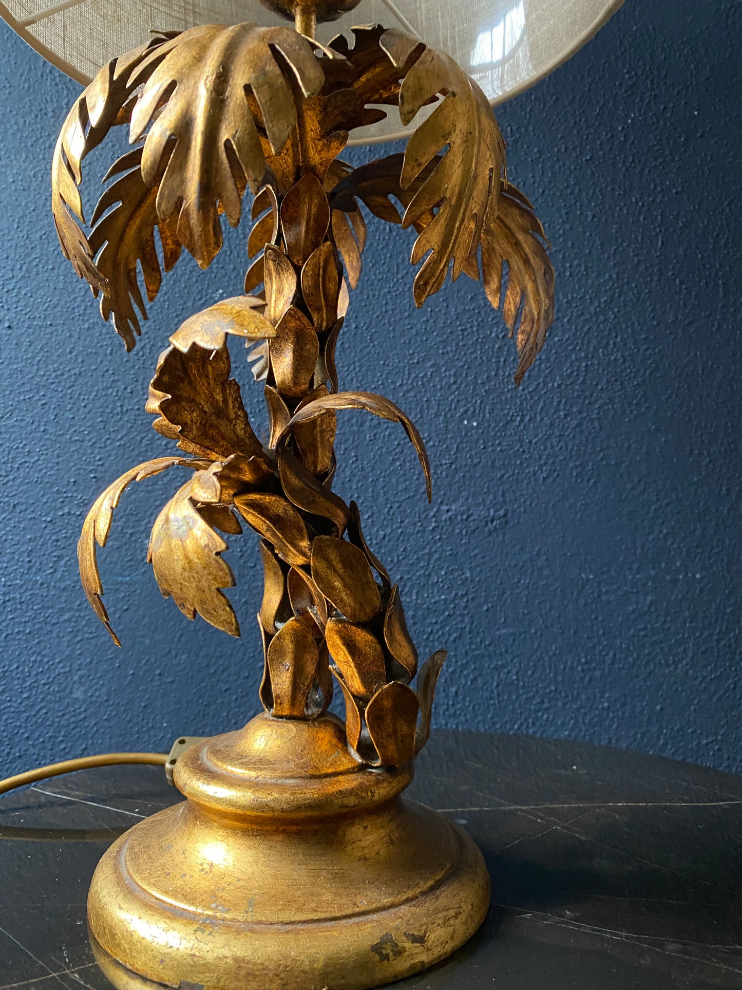 Hollywood Regency Gilt Metal Palm Tree Table Lamp by Hans Kögl, Germany, 1970s