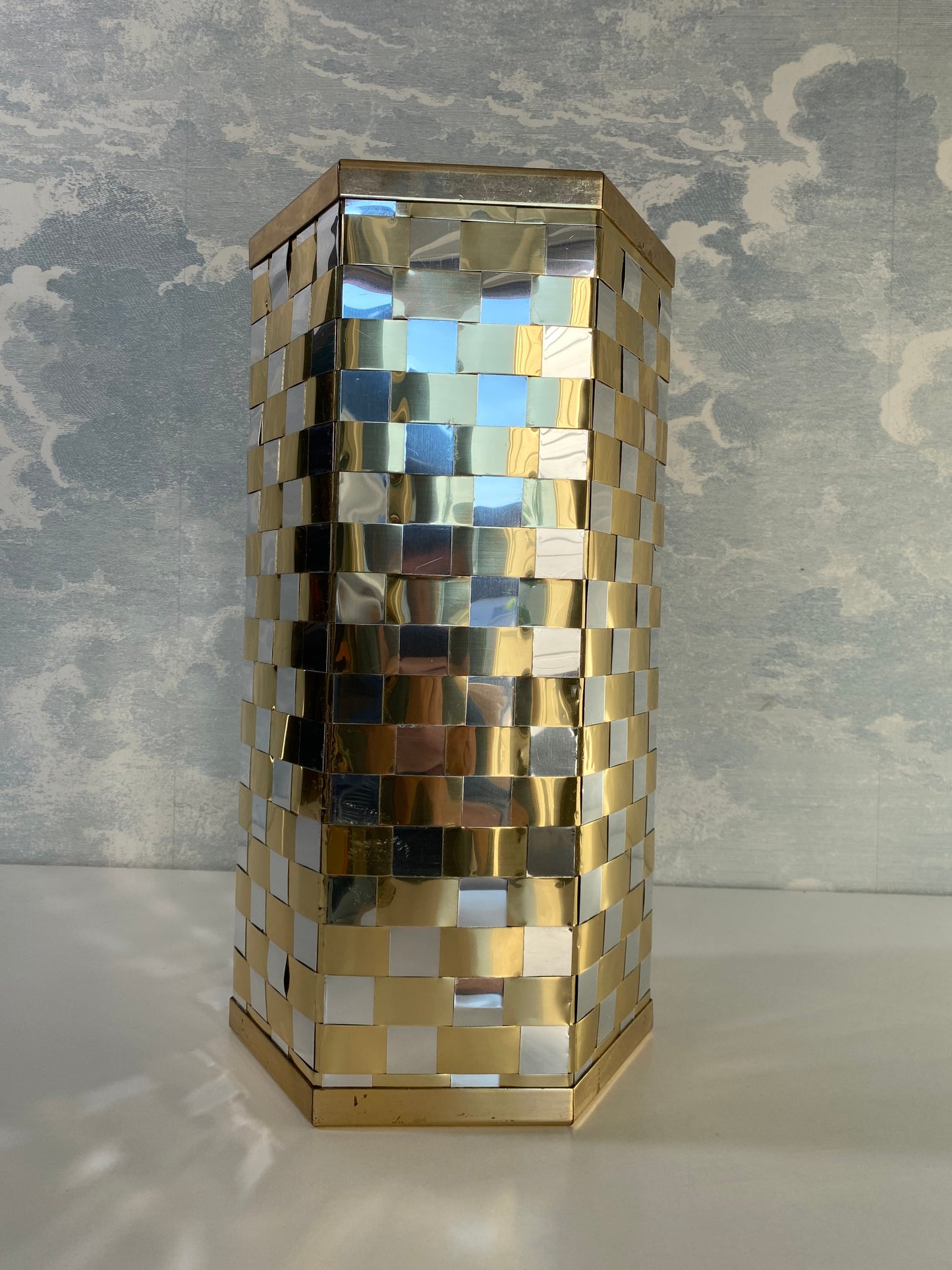 Willy Rizzo Style Italian Mid Century Hexagonal Bicolor Umbrella Stand 70s