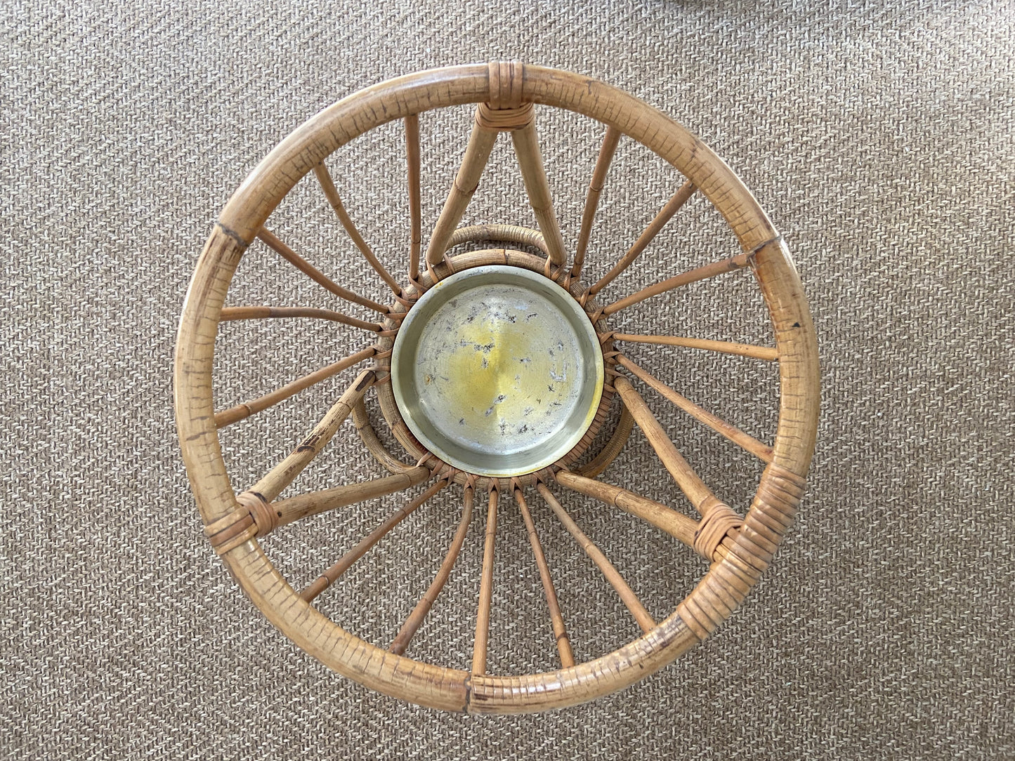 Bamboo and Rattan Umbrella Stand with Metal Drip Tray in the Style of Franco Albini, Italy, 1960s