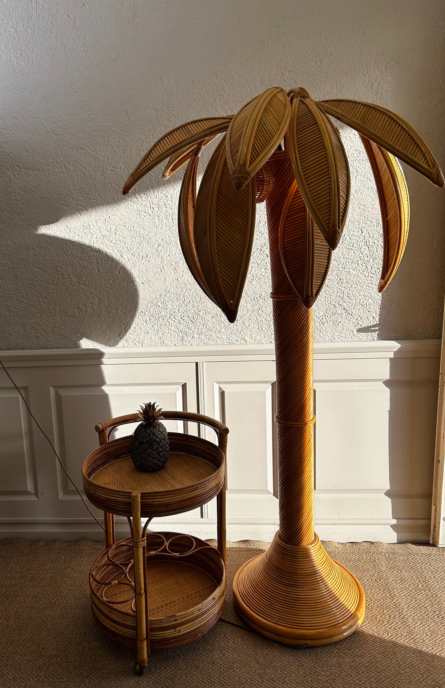 Very Large Bamboo and Rattan Palm Tree Floor Lamp, Mid-Century Modern