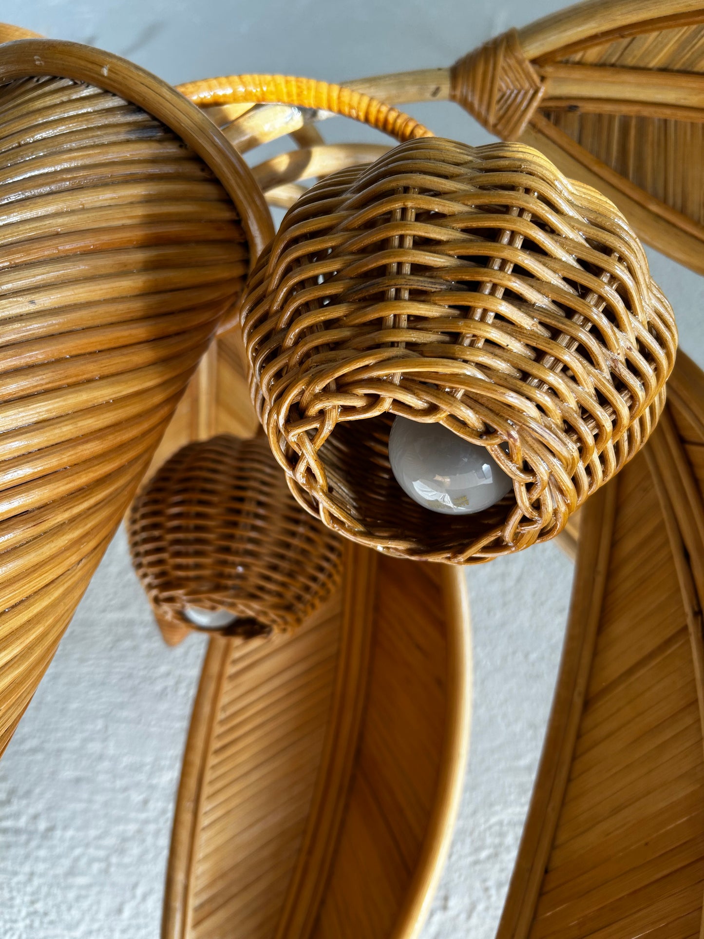 Very Large Bamboo and Rattan Palm Tree Floor Lamp, Mid-Century Modern