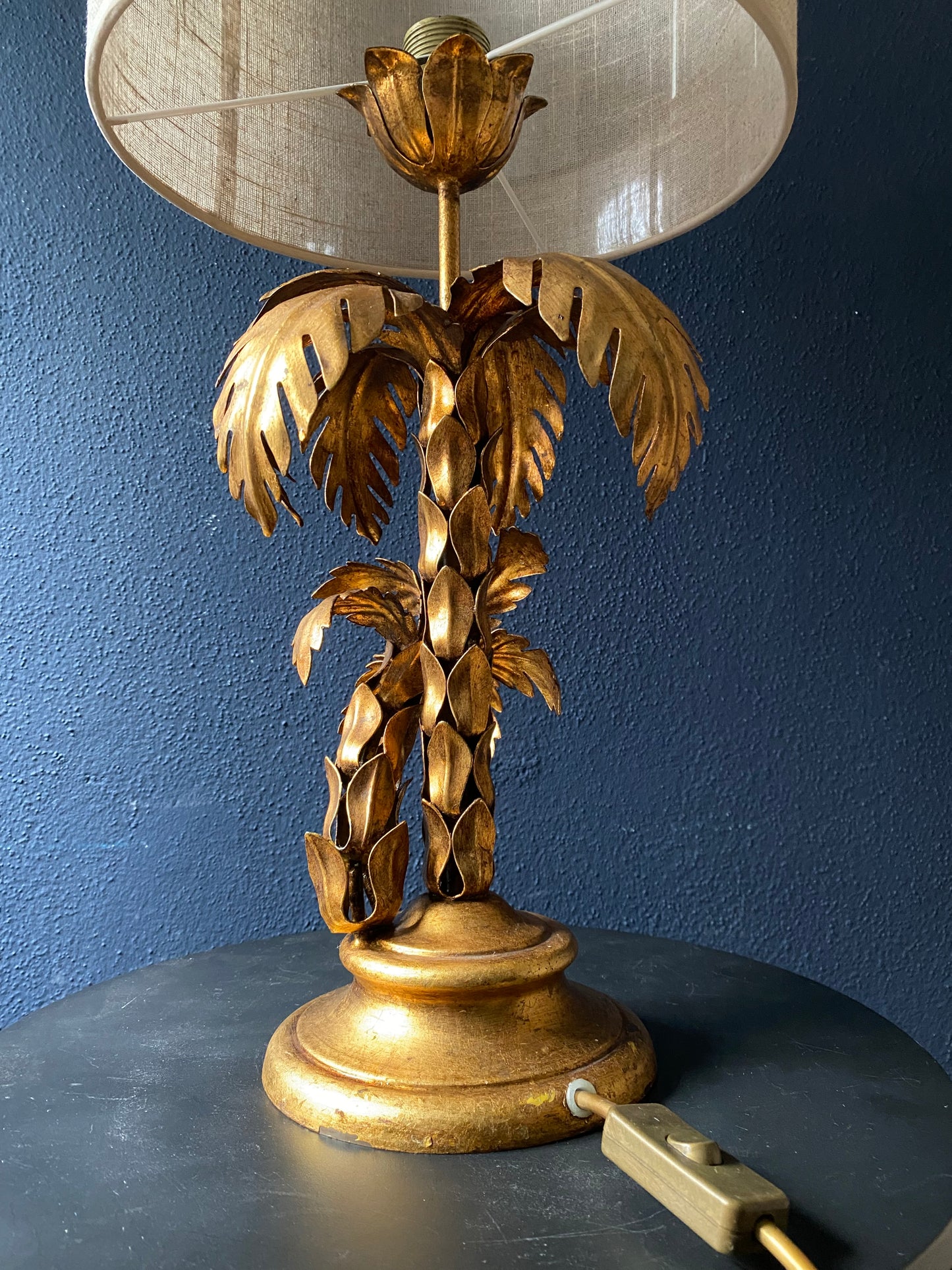 Hollywood Regency Gilt Metal Palm Tree Table Lamp by Hans Kögl, Germany, 1970s