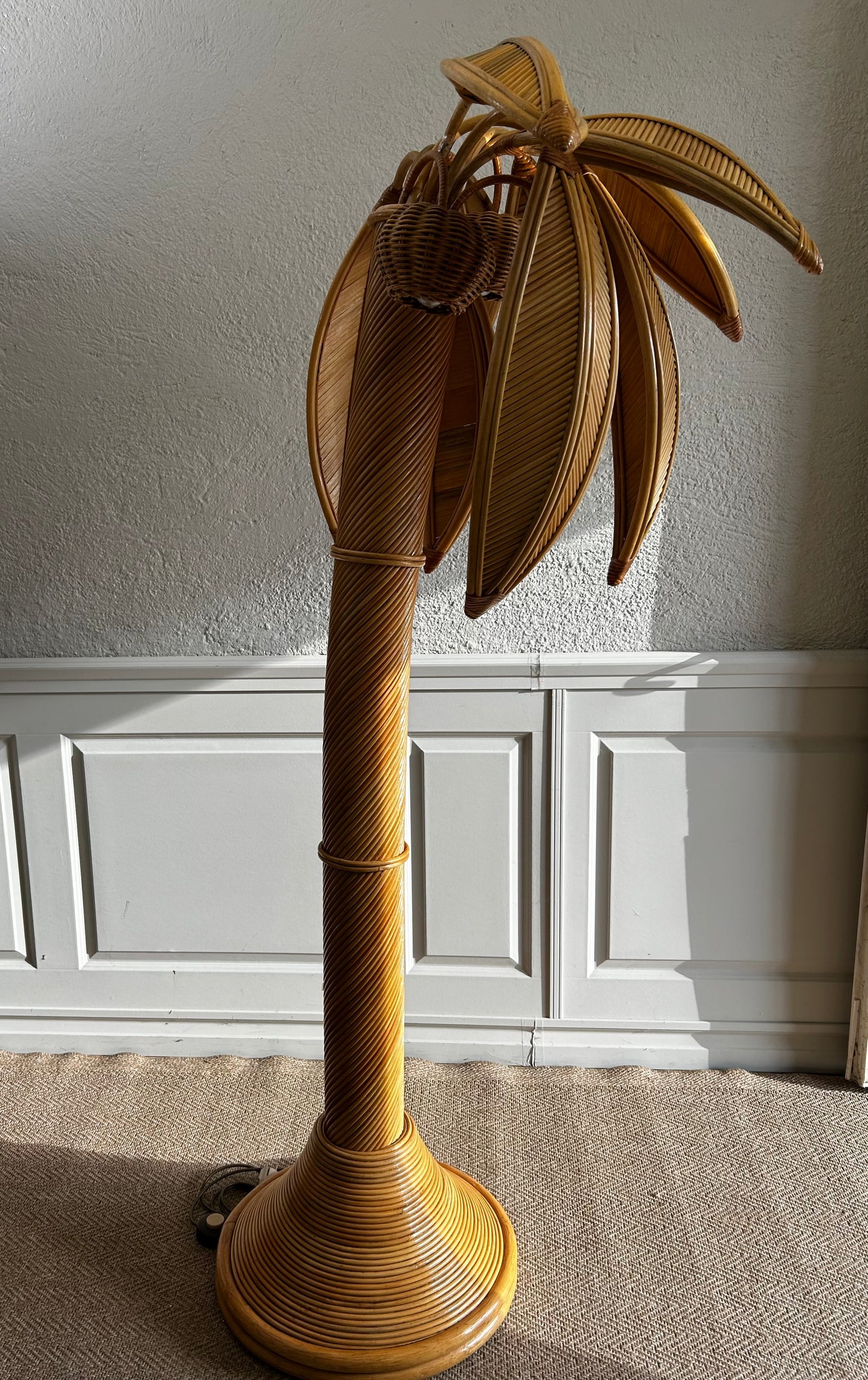 Very Large Bamboo and Rattan Palm Tree Floor Lamp, Mid-Century Modern