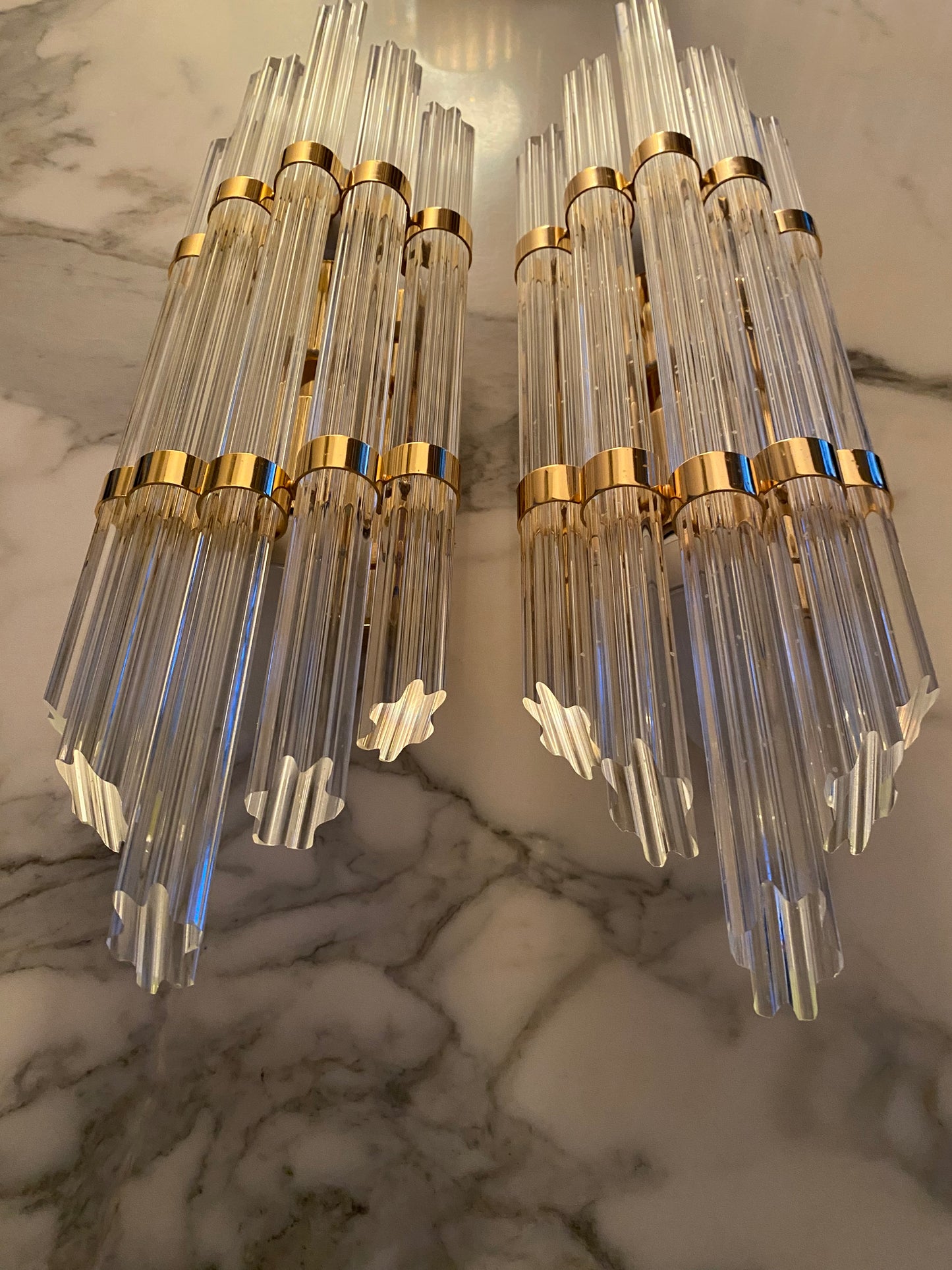 Pair of Large Murano Crystal Sconces on Gilt Frame, Austria, 1970s