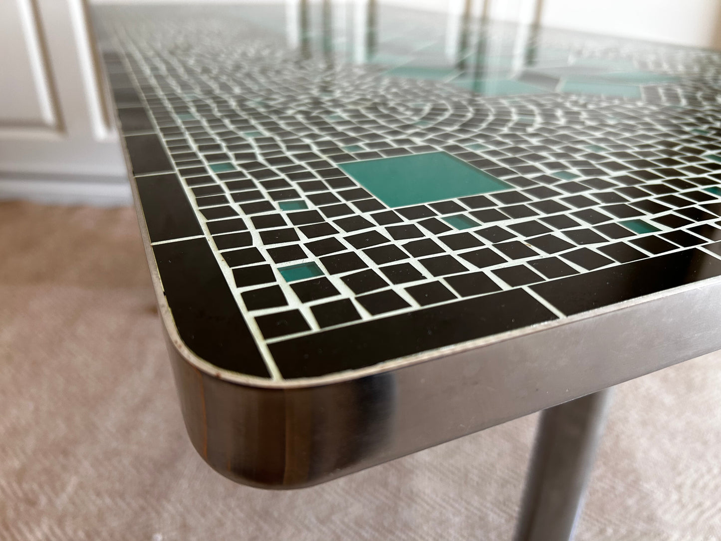 Sage Green and Black Ceramic Mosaic Coffee Table, Germany, 1970's