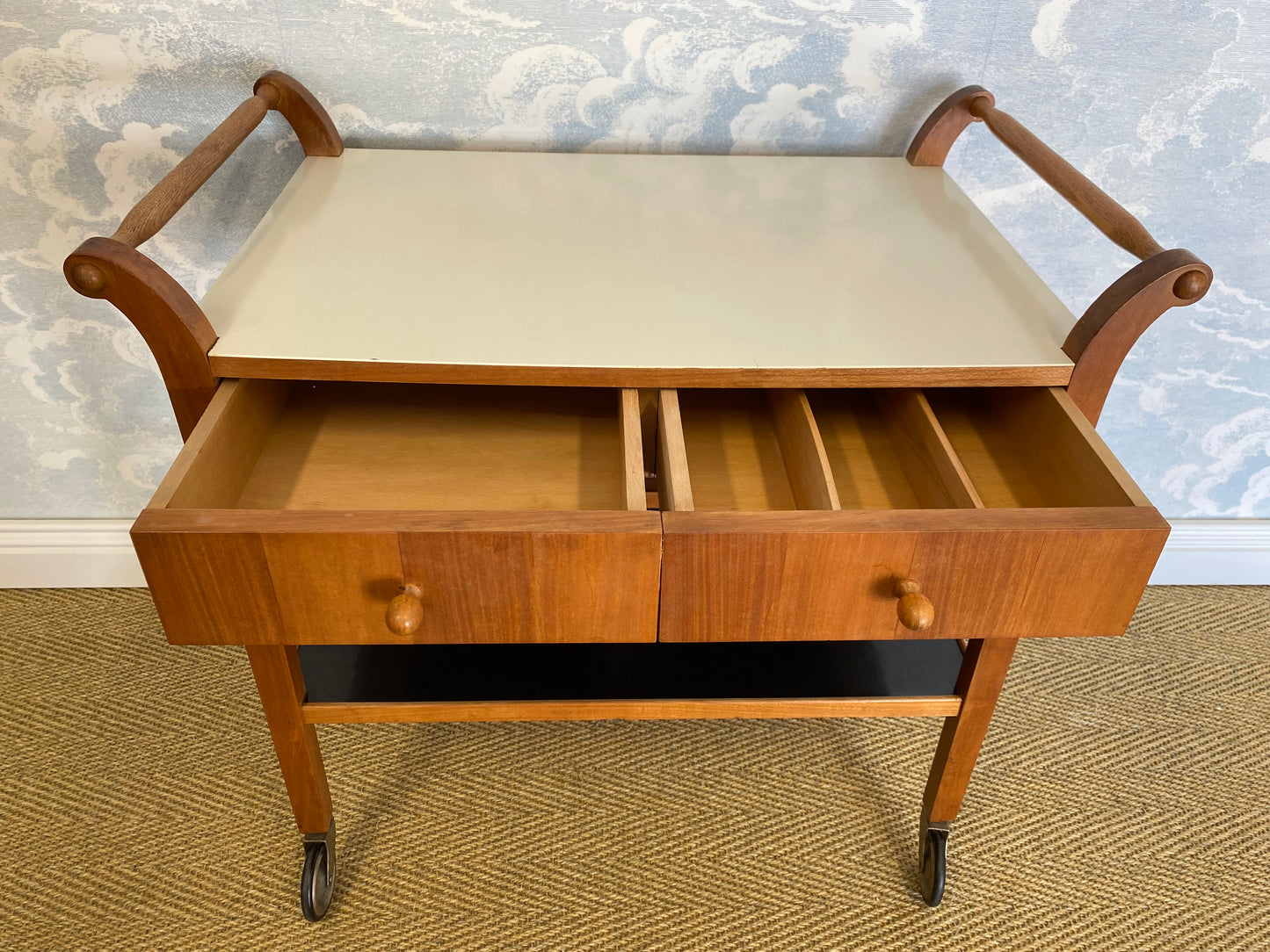 Scandinavian Modern Teak Serving Cart With Drawers, Sweden, 1950's