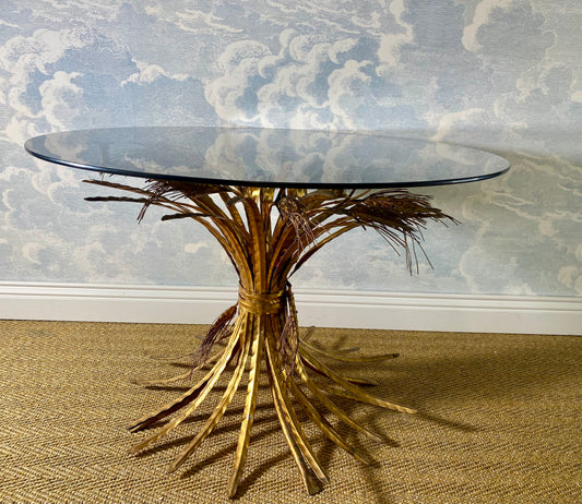 Hollywood Regency Gilt Wheat Sheaf Side Table In The Style Of Robert Goossens