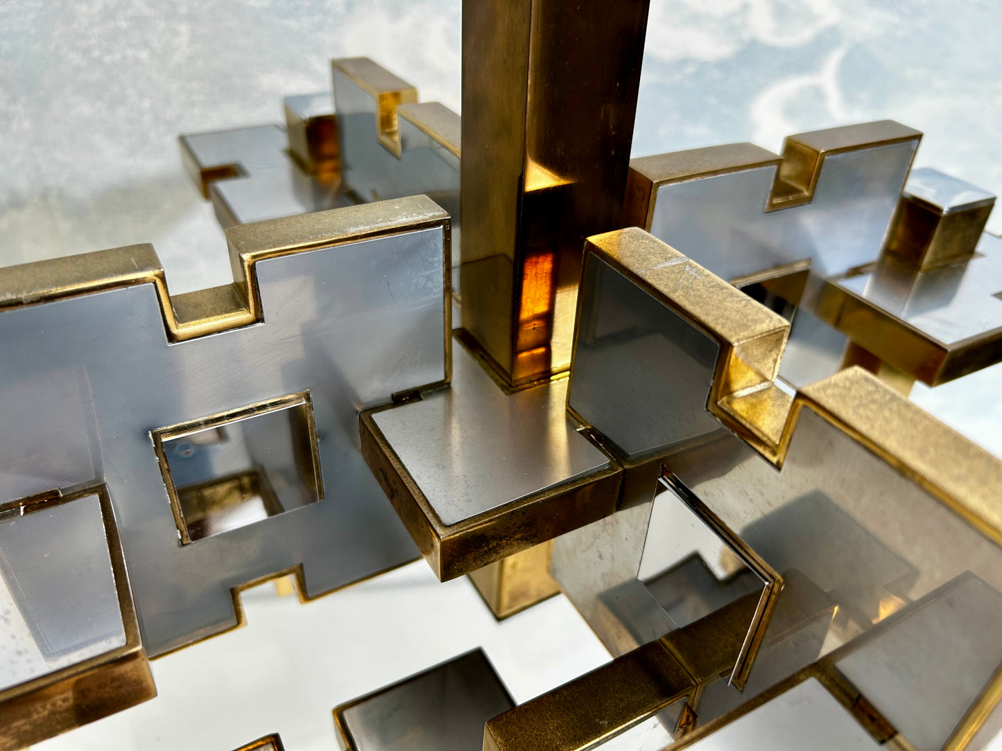 Geometric Chandelier by Gaetano Sciolari, Italy, 1970's, Hollywood Regency