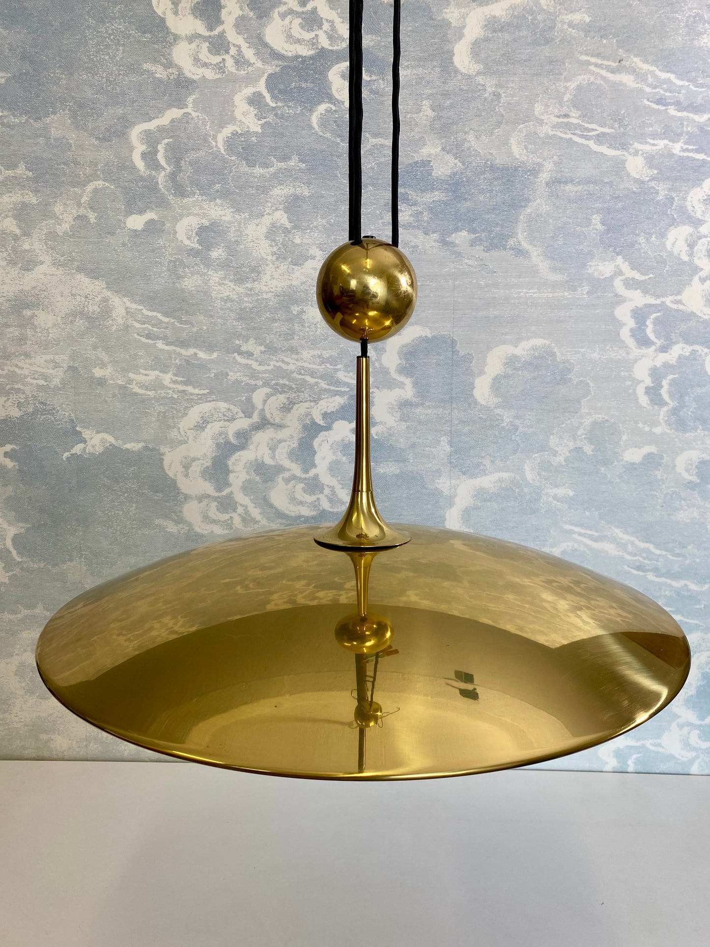 Adjustable Brass Pendant Light Onos 55 Center Pull by Florian Schulz, Germany, 1970's