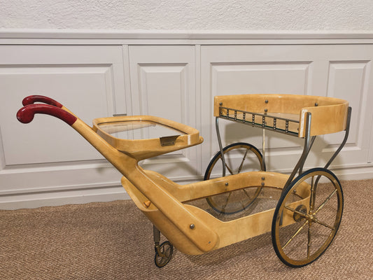 Cream Colored Aldo Tura Bar Cart Serving Trolly, Italy 1960s