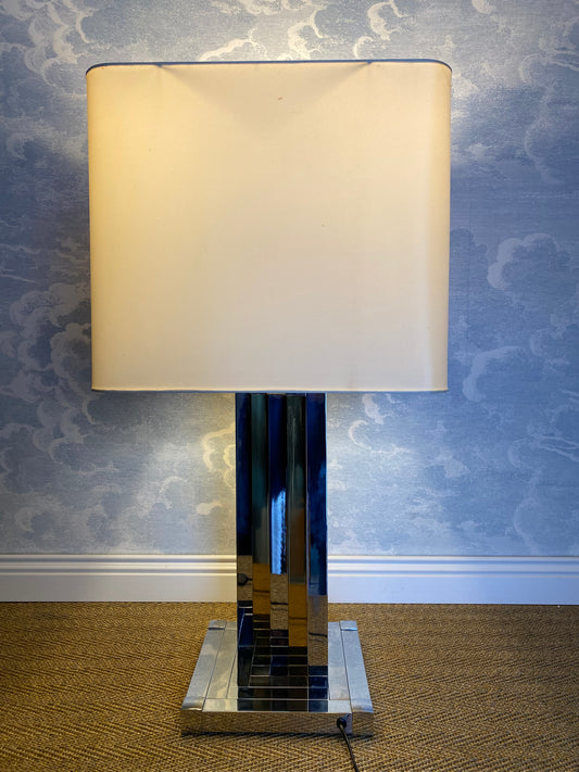 Very Large Brass and Chrome "Skyscraper" Table Lamp by B D Lumica in the style of Willy Rizzo, Spain, 1970s