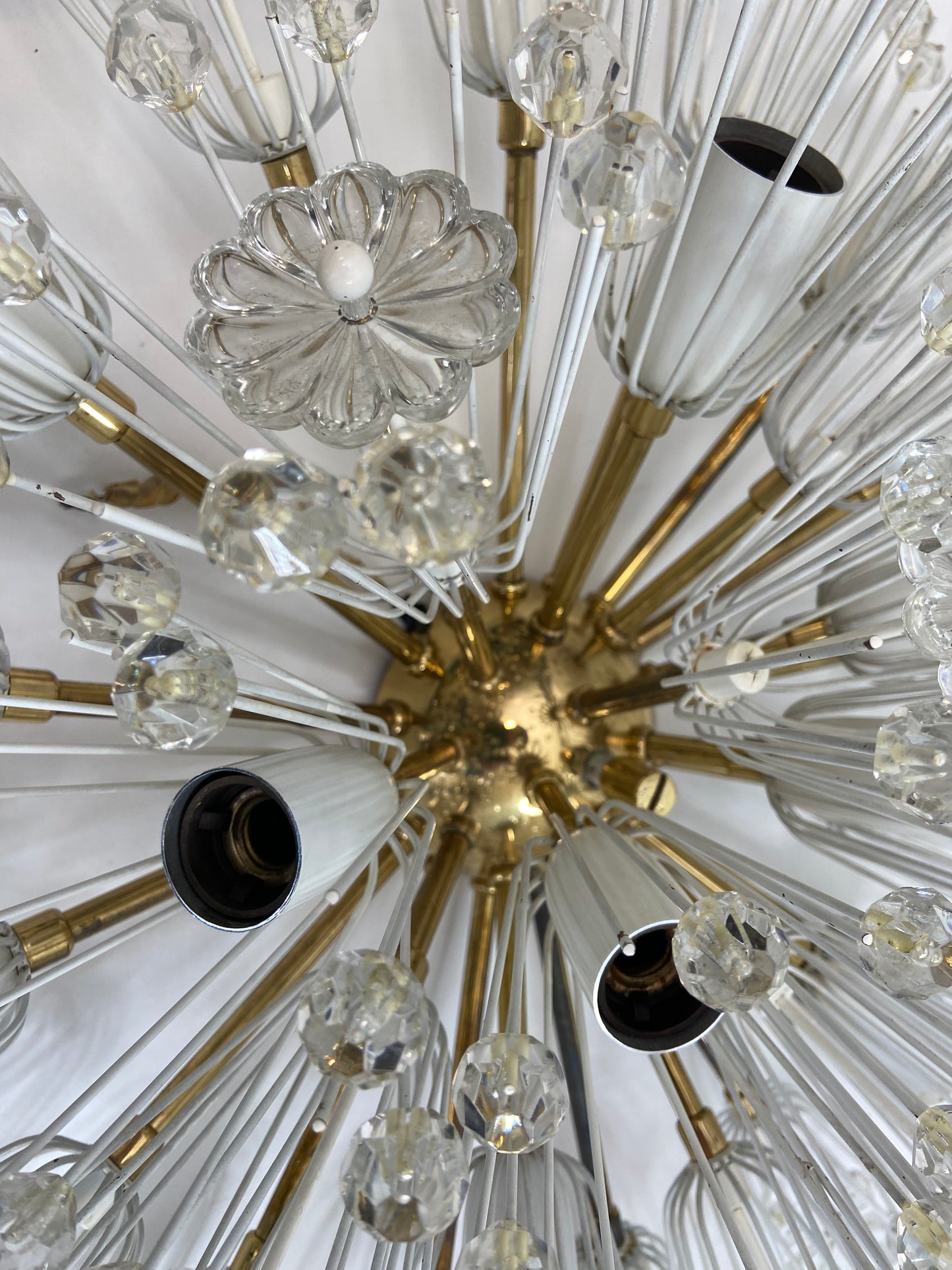 XL Stejnar Flush Mount Dandelion / Snowball Ceiling or Wall Light with Cut-Glass Crystals, Austria 1960s