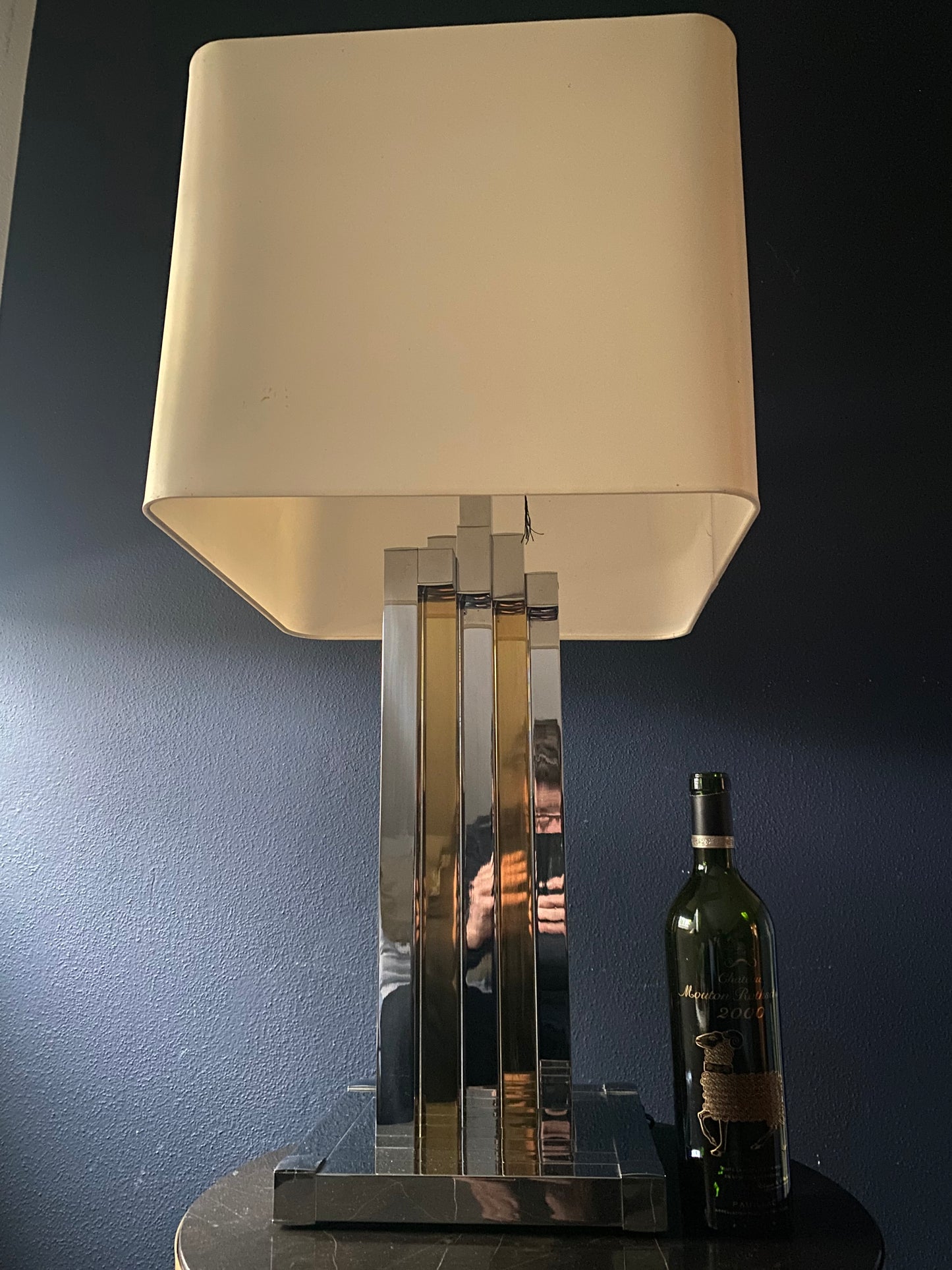 Very Large Brass and Chrome "Skyscraper" Table Lamp by B D Lumica in the style of Willy Rizzo, Spain, 1970s