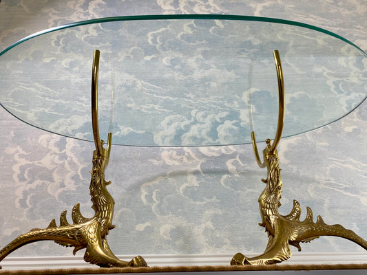 Pair of Dragon-Shaped Bases in Brass for Coffee Table, Mid-Century Modern