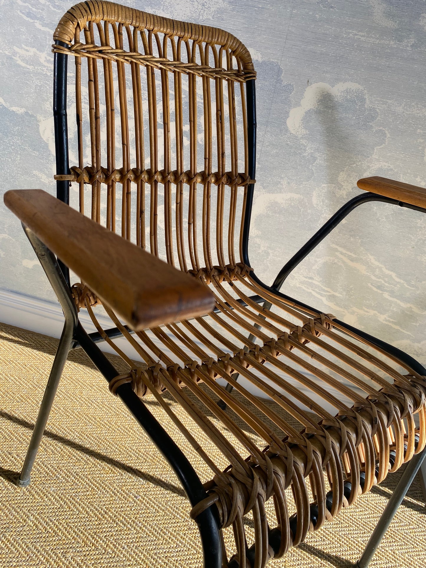 Set of 4 Vintage Rattan Bamboo Chairs, by Schumacher, Belgium 1950s