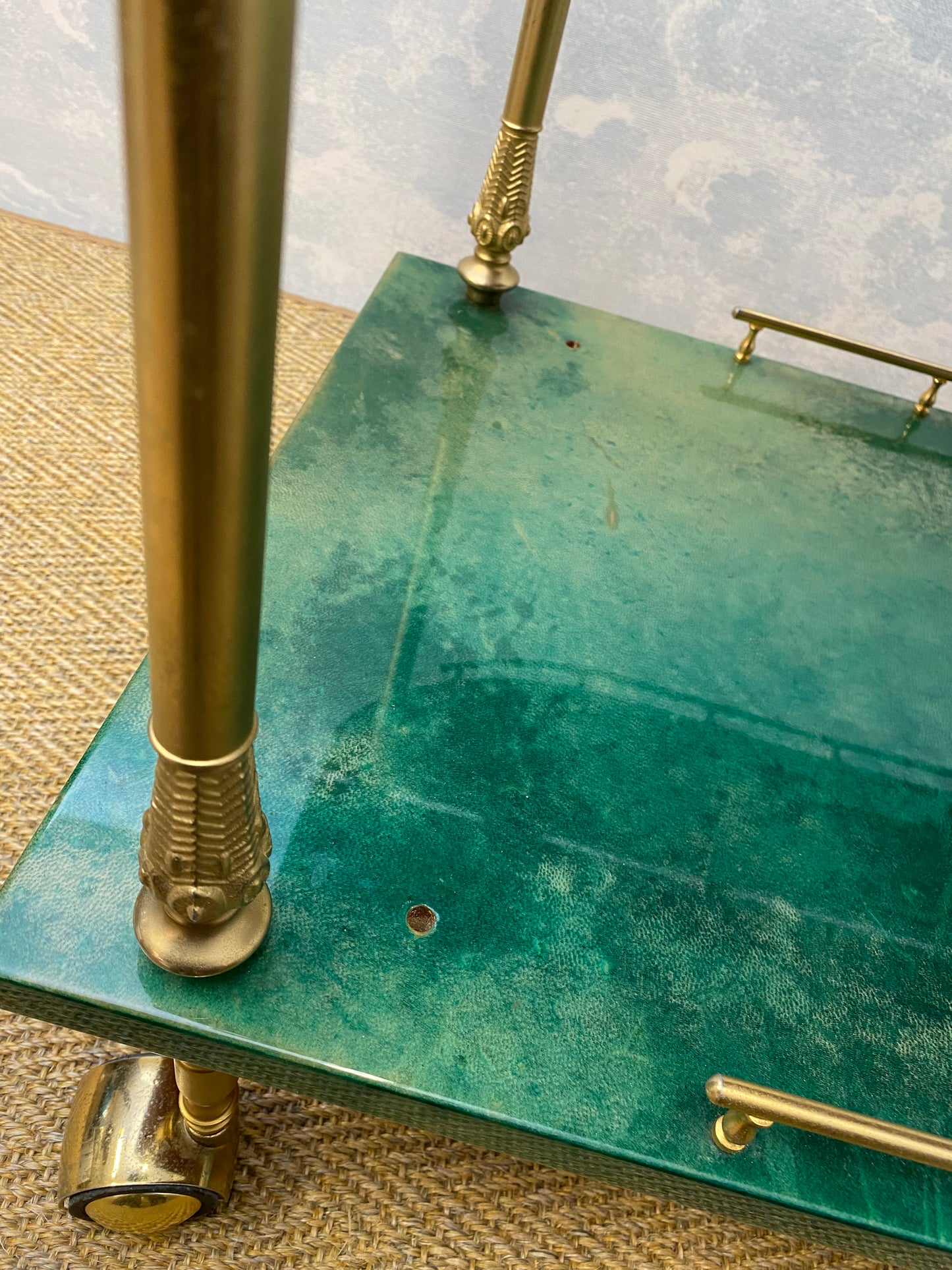 ALDO TURA Bar Cart in Green with Foldable Sides, Italy, 1960s