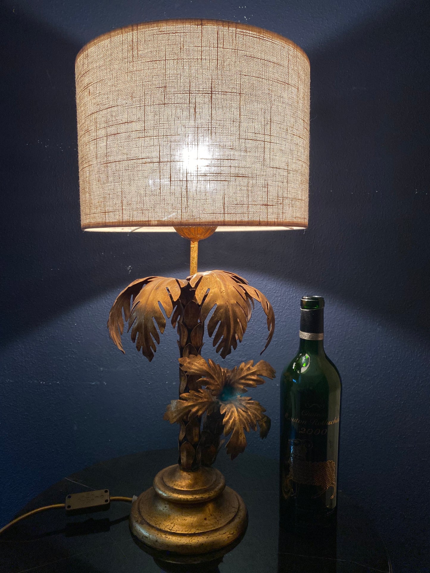 Hollywood Regency Gilt Metal Palm Tree Table Lamp by Hans Kögl, Germany, 1970s