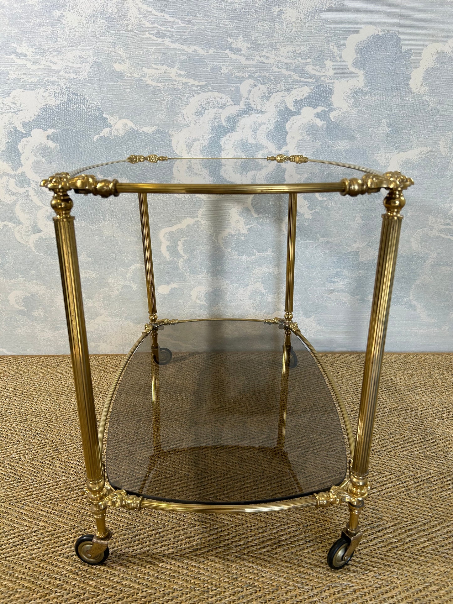 Elegant Serving Cart with Smoked Glass Shelves, Hollywood Regency