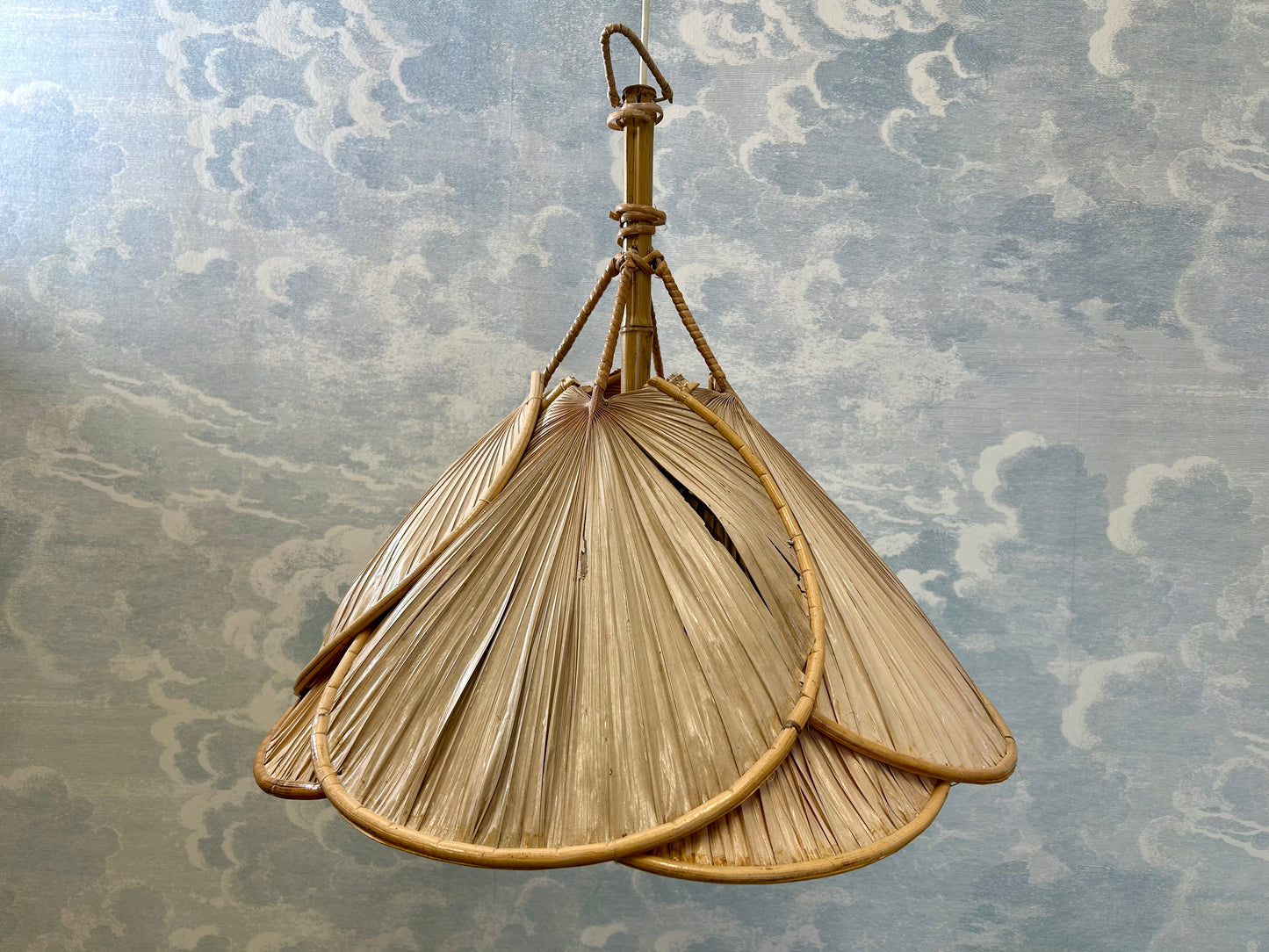 Mid-Century Modern Uchiwa Style Bamboo Pendant Light