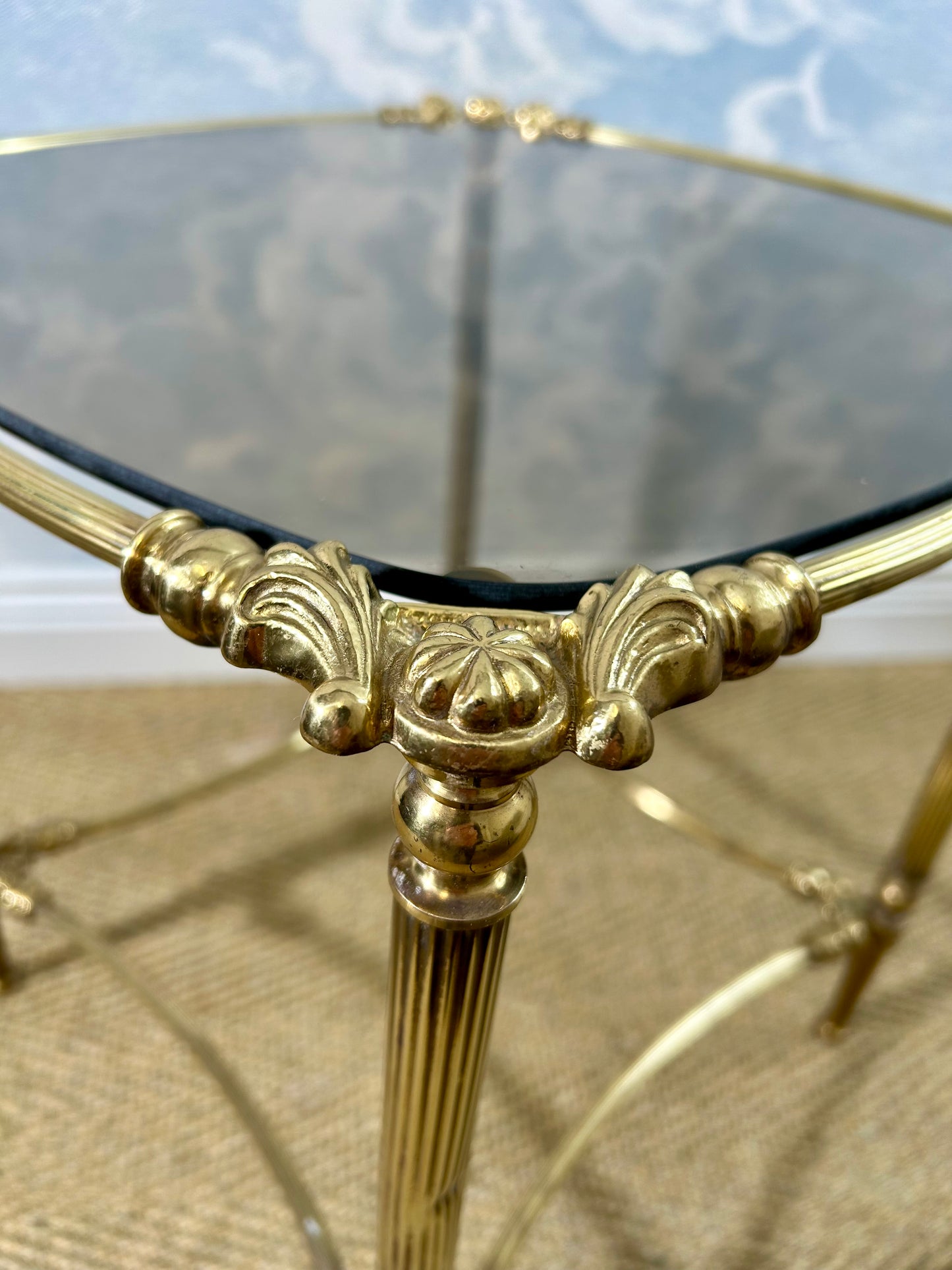 Petit Side Table with Smoked Glass Top, Hollywood Regency