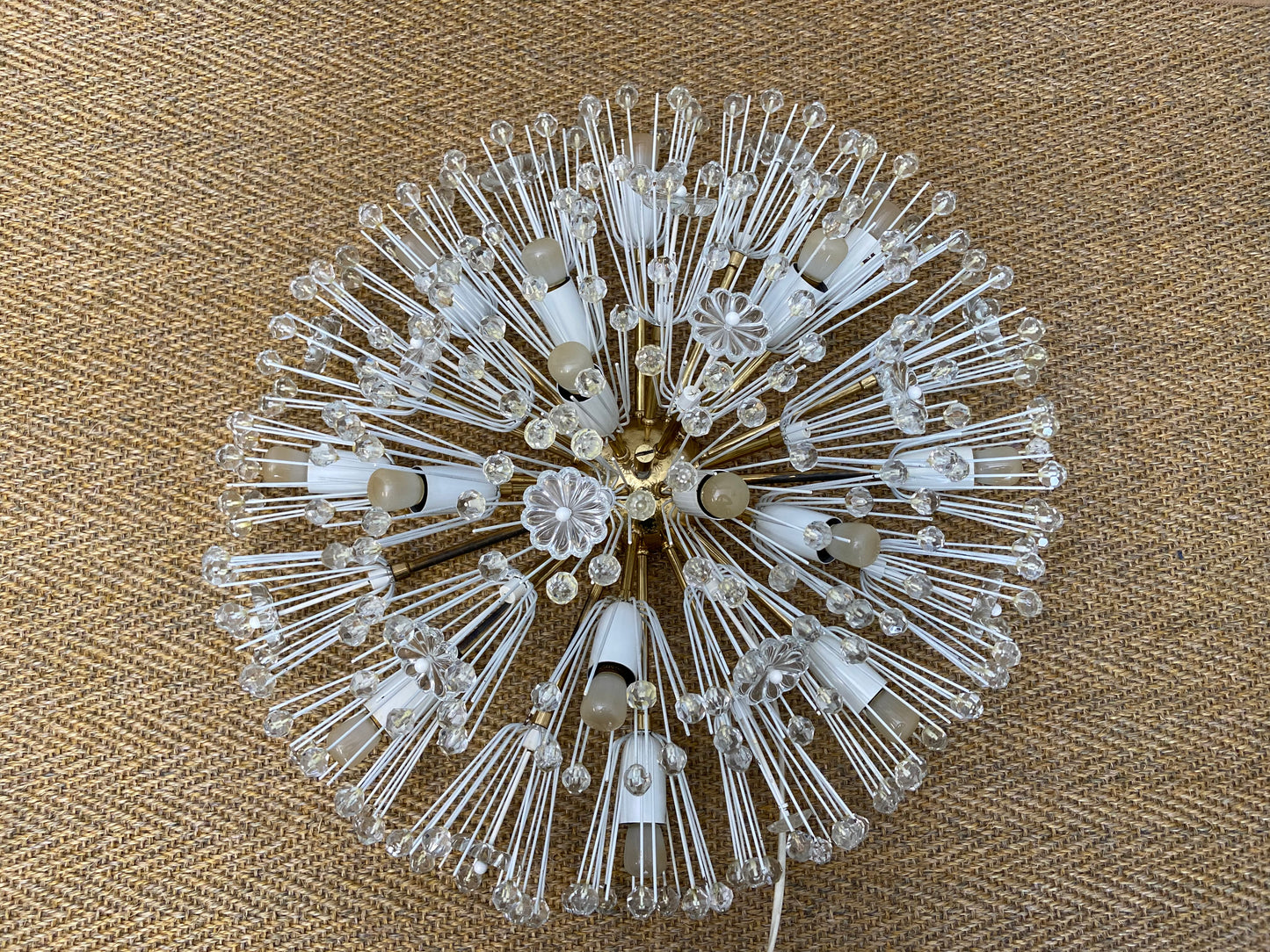 XL Stejnar Flush Mount Dandelion / Snowball Ceiling or Wall Light with Cut-Glass Crystals, Austria 1960s