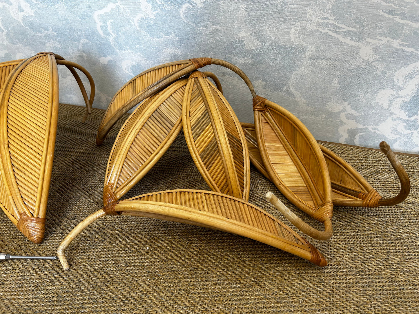 Very Large Bamboo and Rattan Palm Tree Floor Lamp, Mid-Century Modern