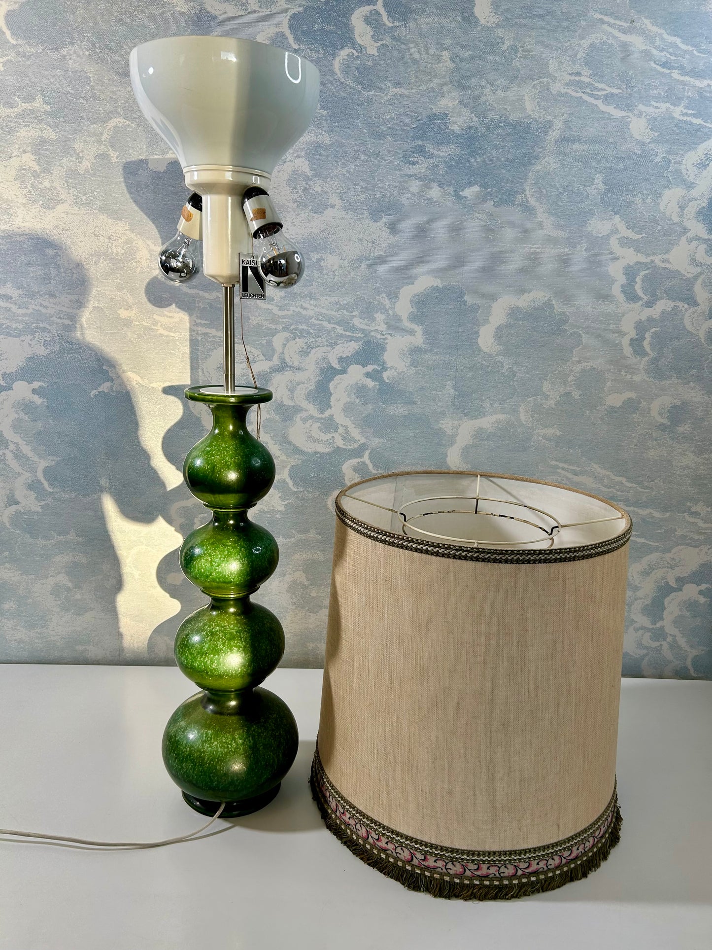 Green Ceramic Floor / Table Lamp, Kaiser Leuchten, Germany, 1960s Mid-Century Elegance