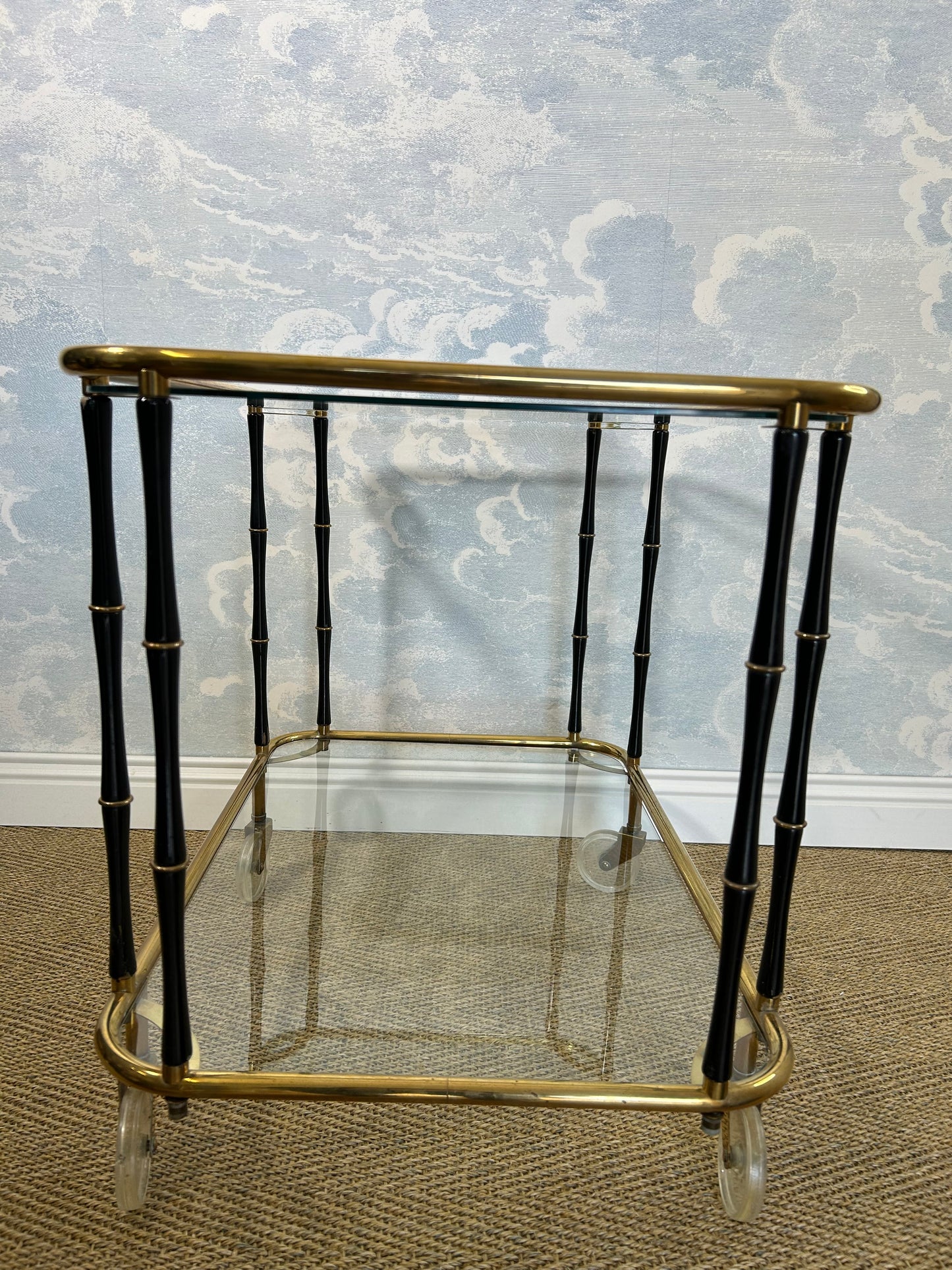 Black Faux Bamboo Cocktail Trolley, Attr. Maison Jansen, France 1960s