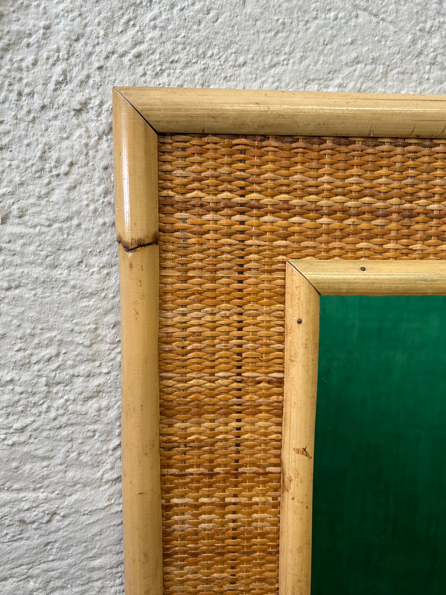 Bamboo & Rattan Wicker Wall Mirror, attr. to Dal Vera, Italy, 1970's