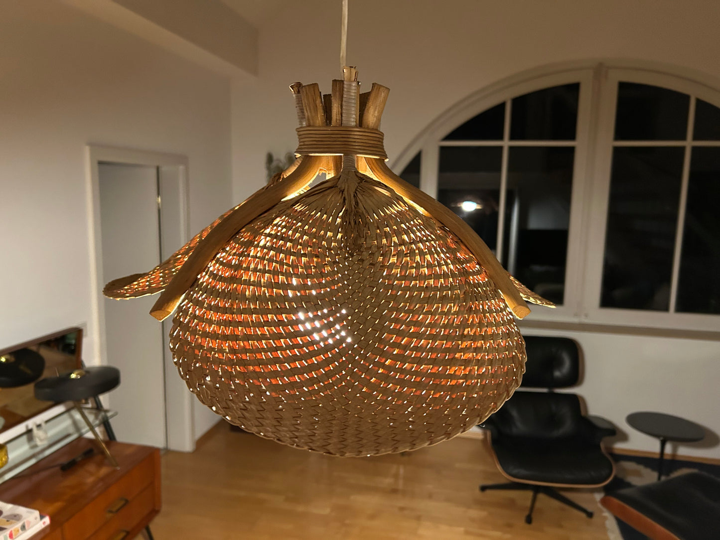 Woven Raffia Fan Pendant Light, Germany, 1950s - possibly Ingo Maurer!