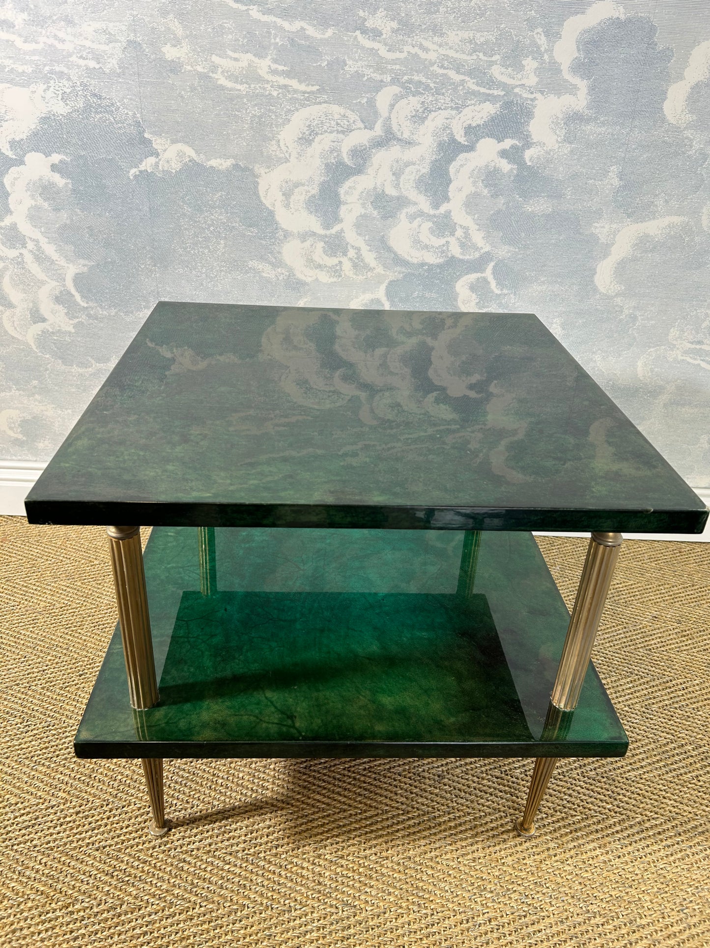 Pair of Green Aldo Tura Side Tables with Brass Columns, Italy 1960's