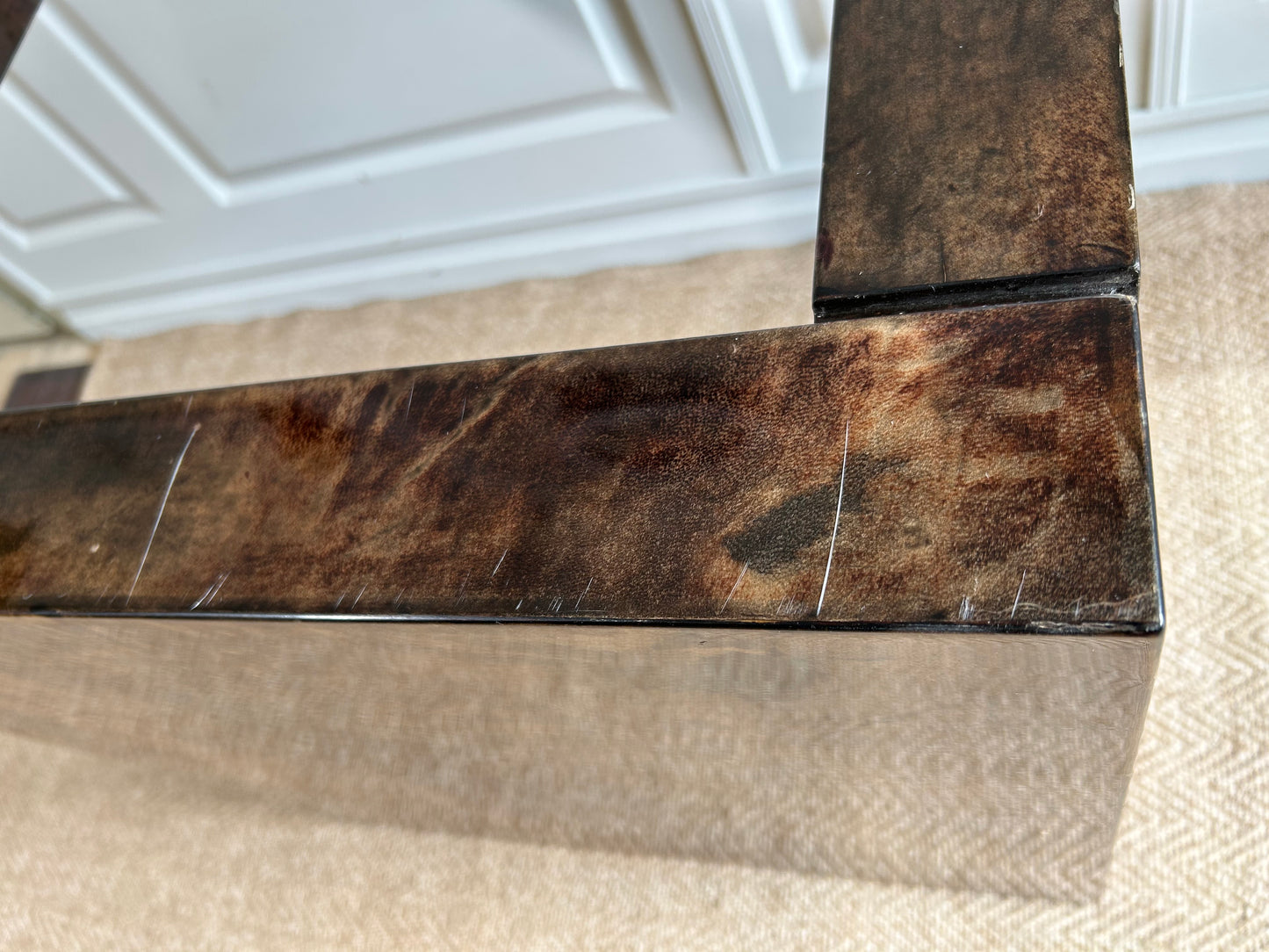 1 of 2 Mid-Century Modern Lounge Tables with Lacquered Goatskin, Aldo Tura, Italy, 1970's